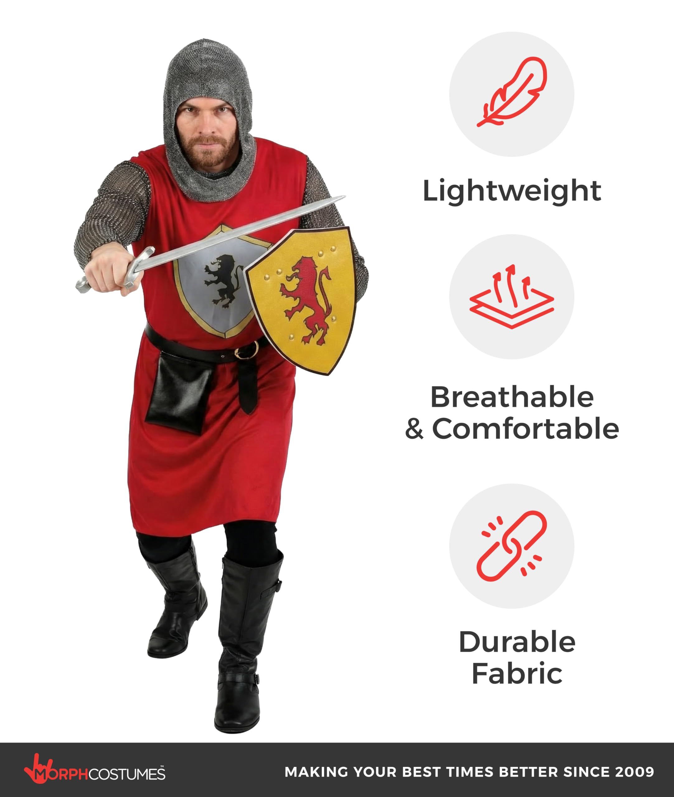 fun shack Knight Costume Men, Medieval Knight Costume Men, Mens Knights Costumes, Crusader Outfit, Halloween Costumes Adult - Image 7