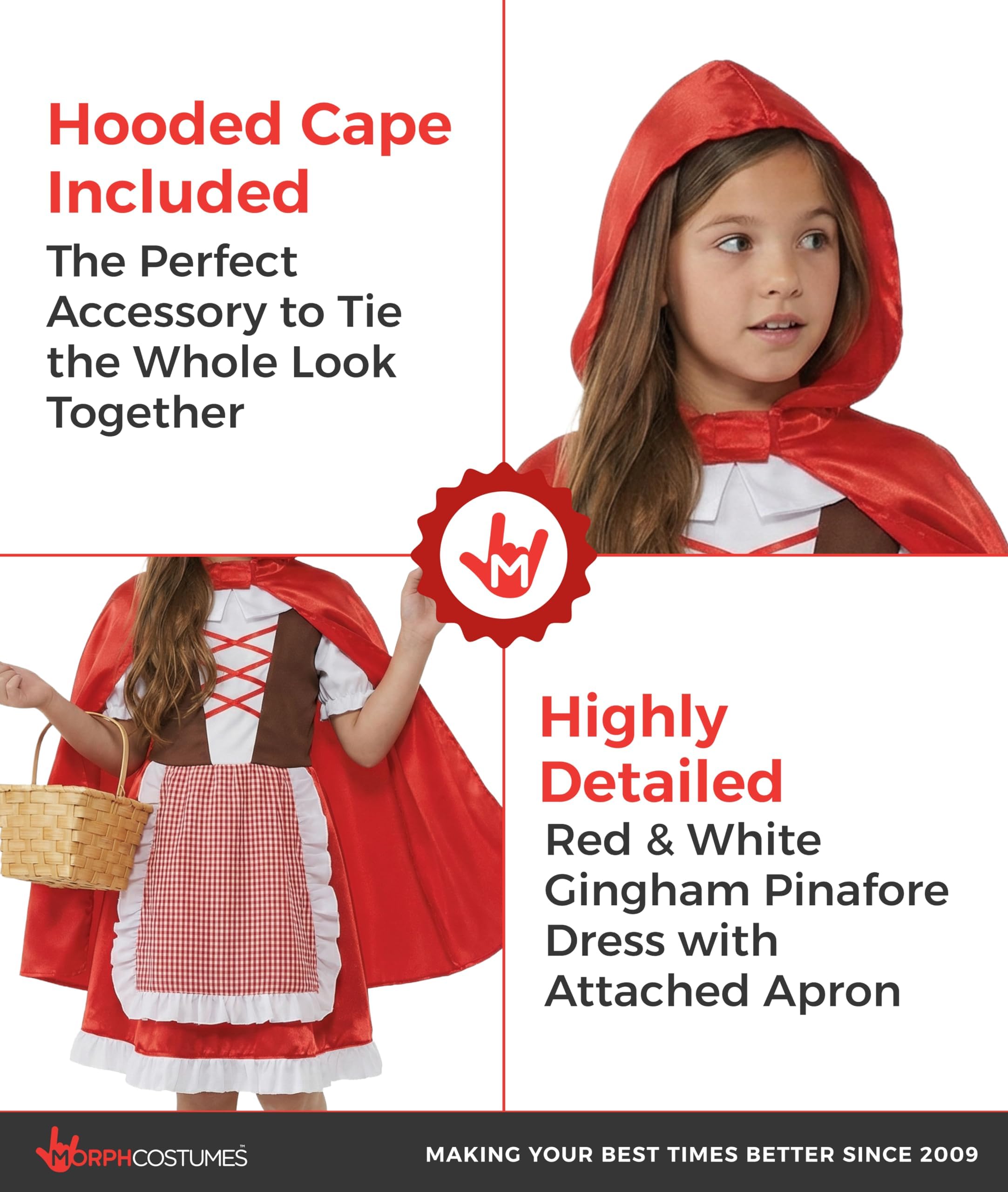 fun shack Little Red Riding Hood Costume Kids, Red Riding Hood Costume for Girls, Book Characters Costumes for Kids, Small - Image 3
