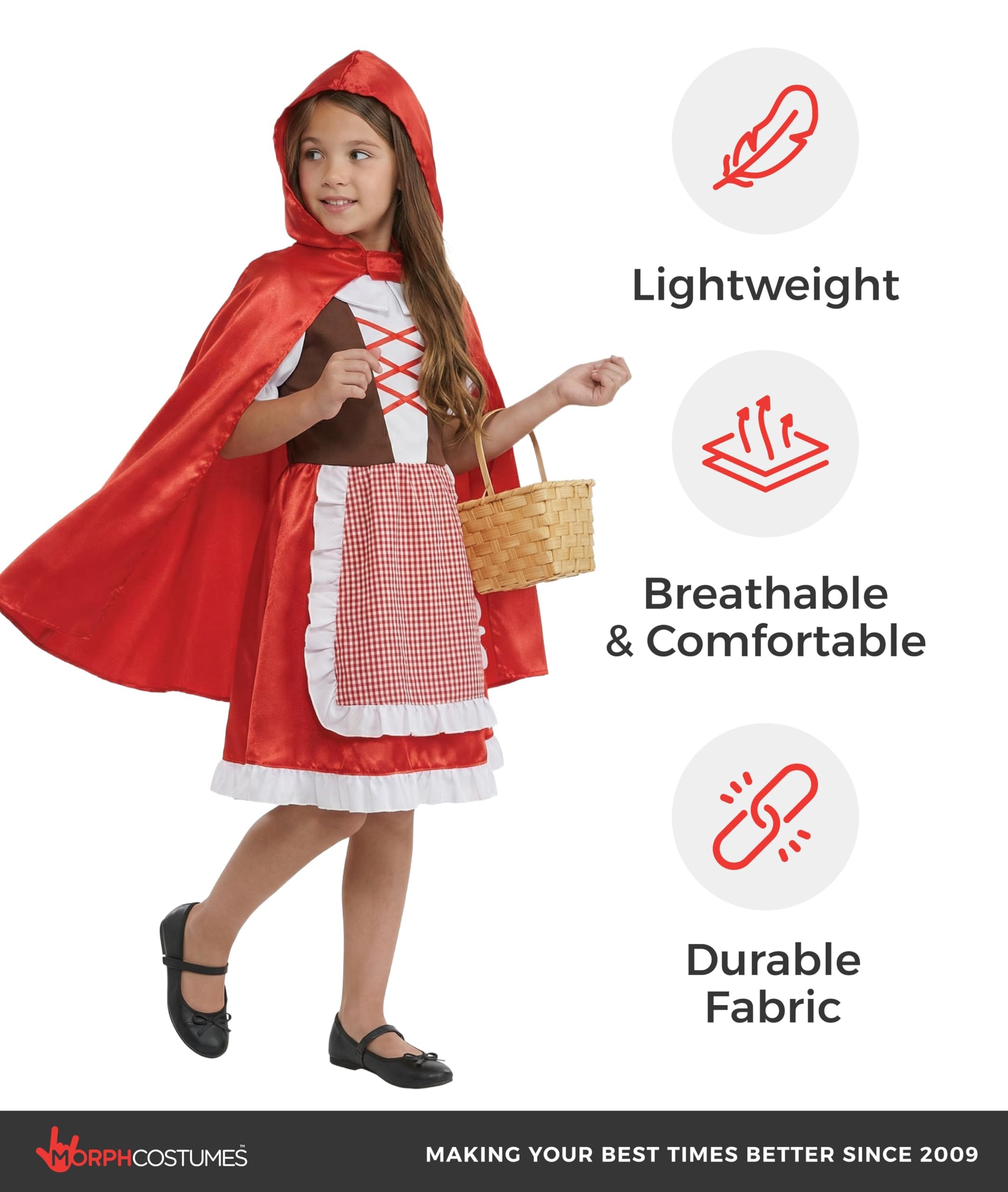 fun shack Little Red Riding Hood Costume Kids, Red Riding Hood Costume for Girls, Book Characters Costumes for Kids, Small - Image 4