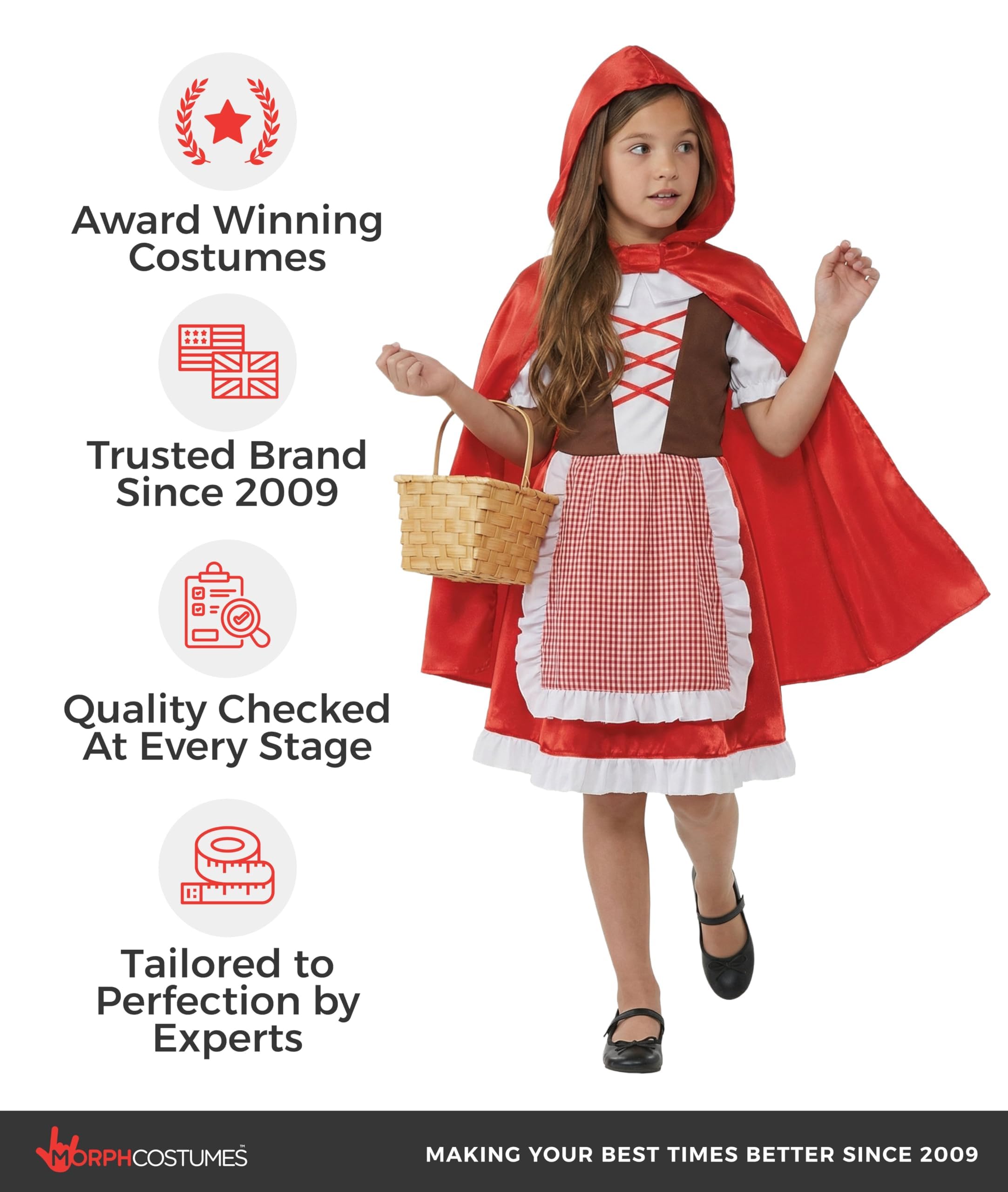 fun shack Little Red Riding Hood Costume Kids, Red Riding Hood Costume for Girls, Book Characters Costumes for Kids, Small - Image 5