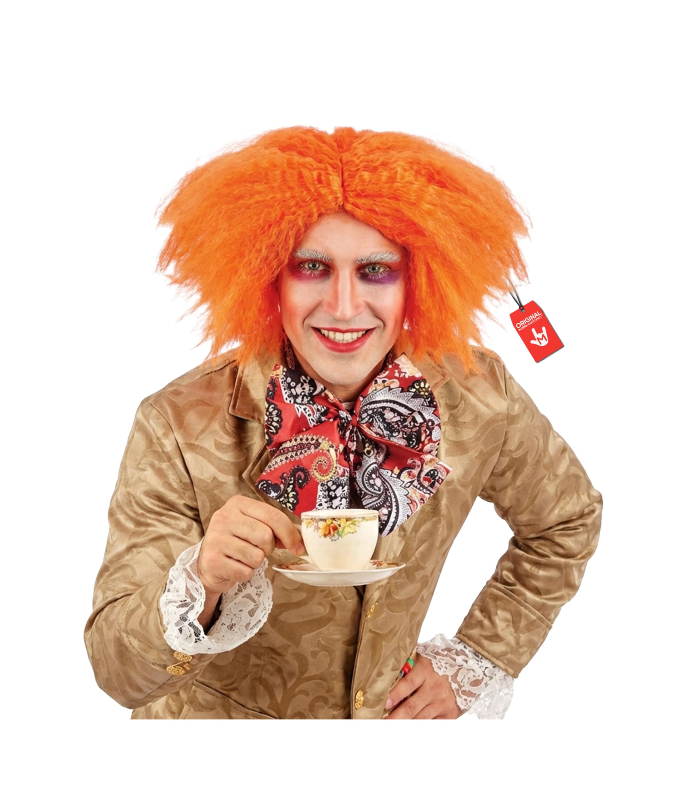 fun shack Mad Orange Curly Wig Short for Men, Orange Curly Hair Wig for Adult, Mad Wigs and Hat