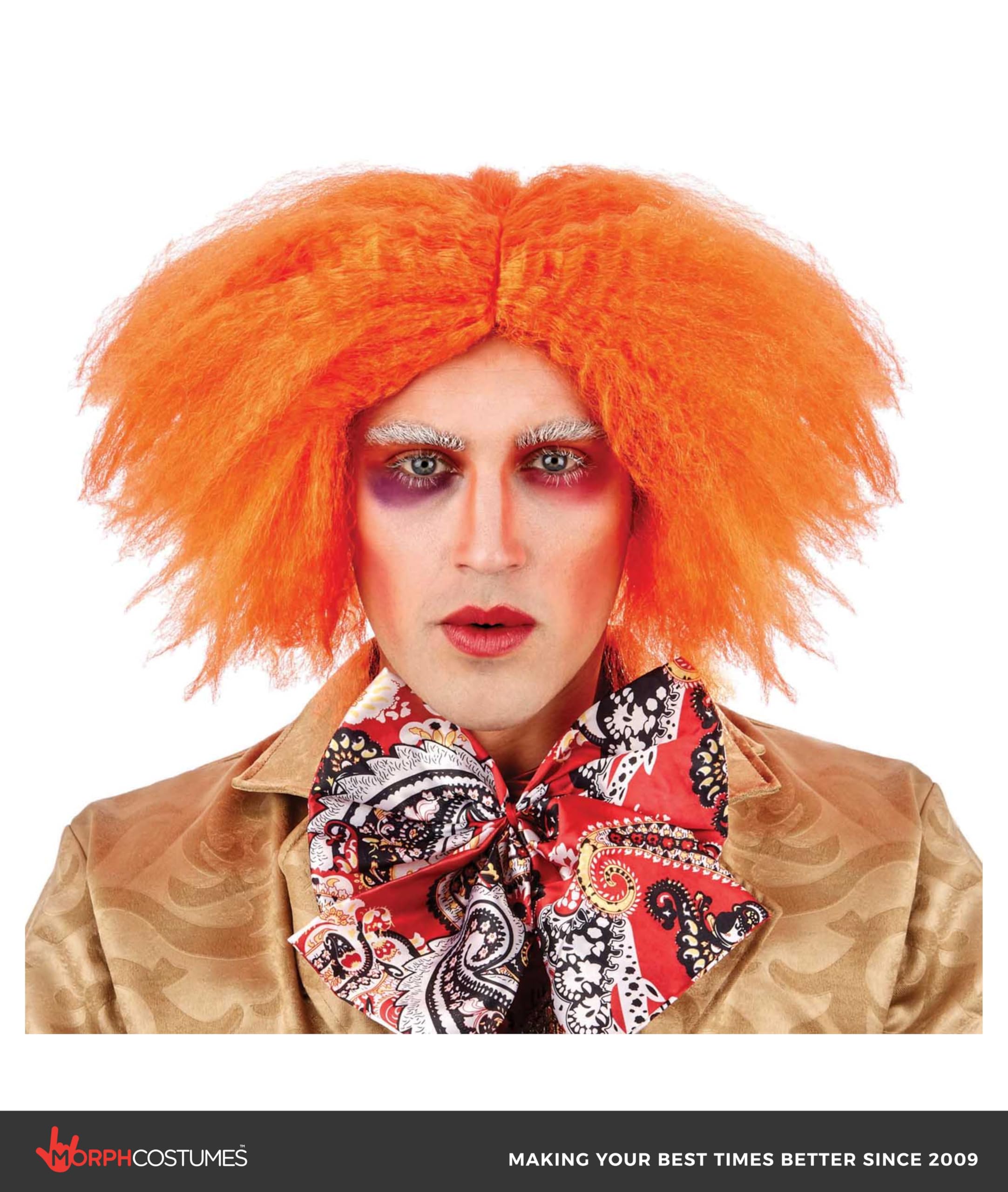 fun shack Mad Orange Curly Wig Short for Men, Orange Curly Hair Wig for Adult, Mad Wigs and Hat - Image 2