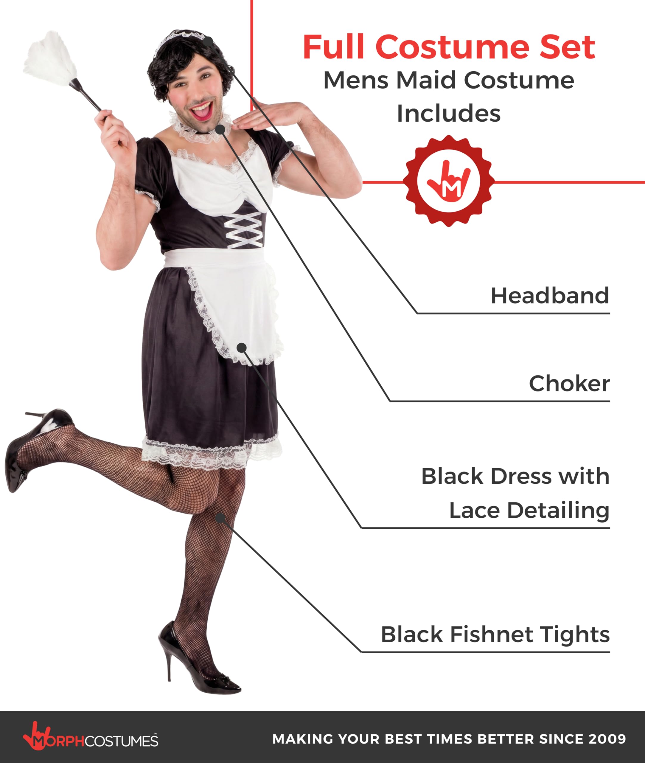 Fun Shack Maid Outfit for Men, Male Uniform, French Maid Costume, Party Dress Up - Image 2
