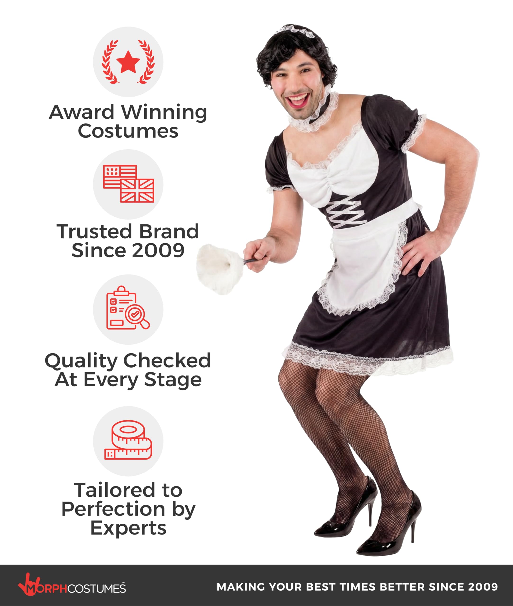 Fun Shack Maid Outfit for Men, Male Uniform, French Maid Costume, Party Dress Up - Image 6
