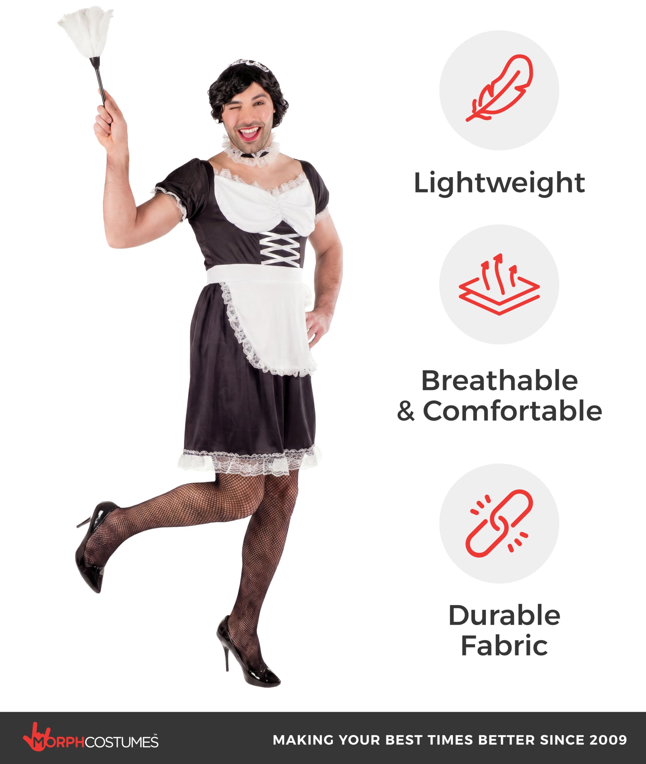 Fun Shack Maid Outfit for Men, Male Uniform, French Maid Costume, Party Dress Up - Image 7