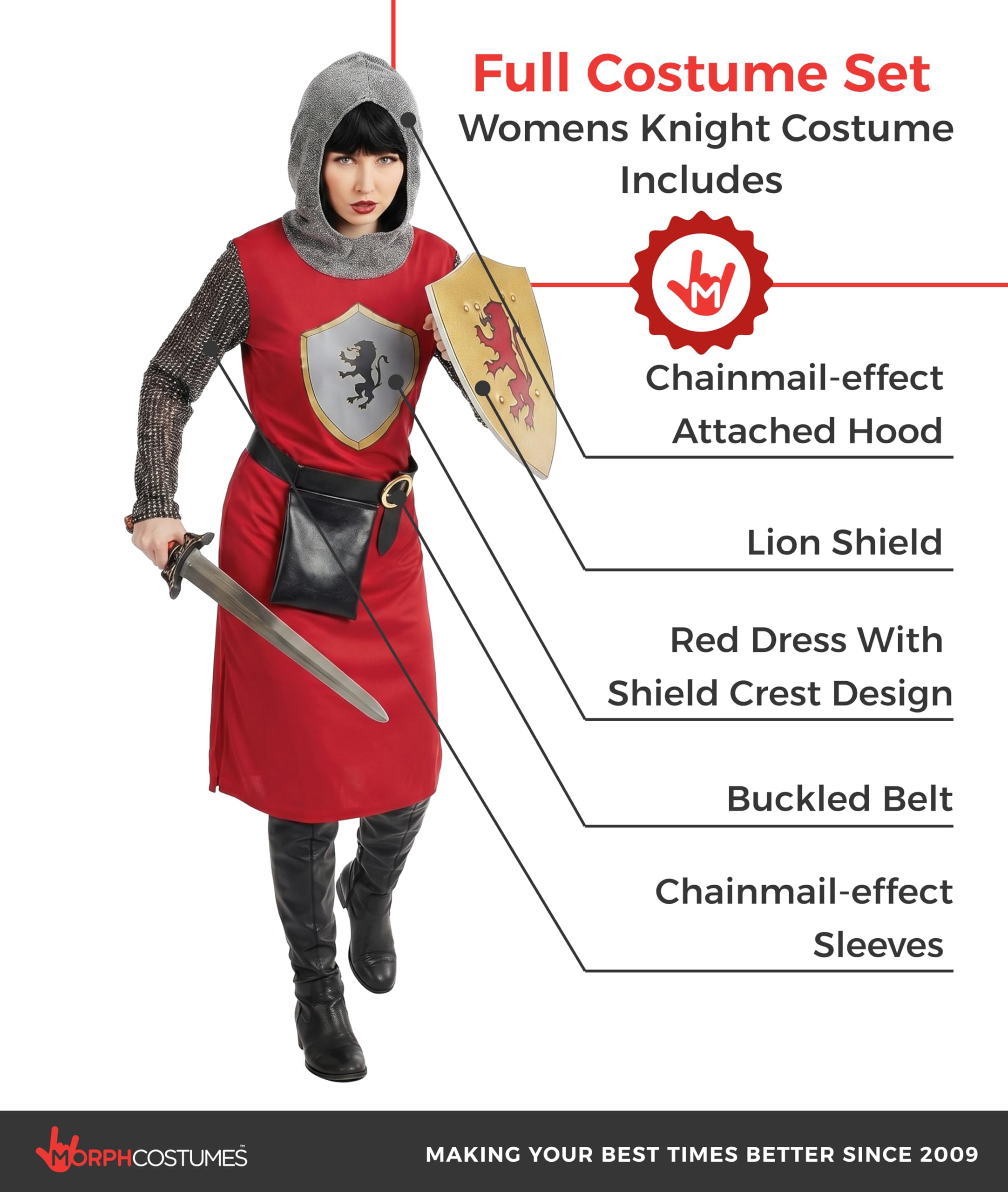 fun shack Medieval Knight Costume Women Joan Of Arc Female Knight Outfit Adult Historical Dress Up Party Wear - Image 2