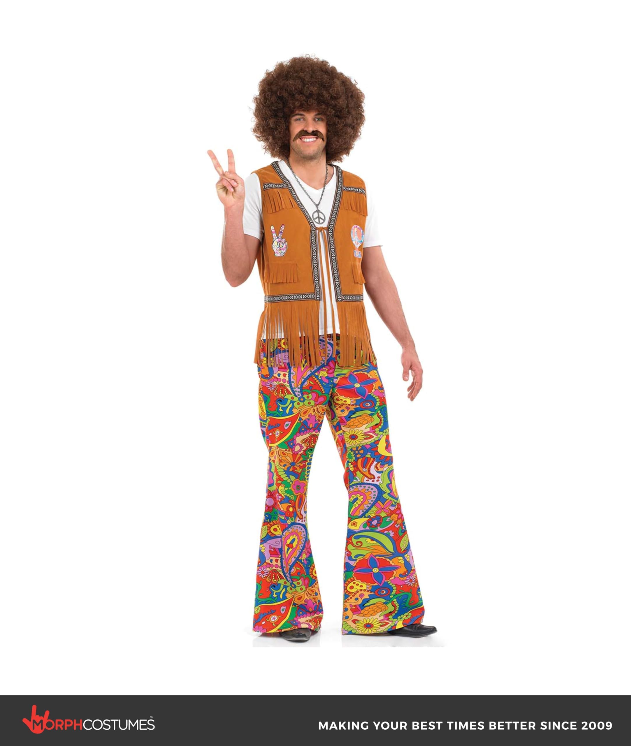 fun shack Men's Hippie Flared Pants, 70s Bell Bottom Costume, Polyester, Medium, Large, XL - Image 4