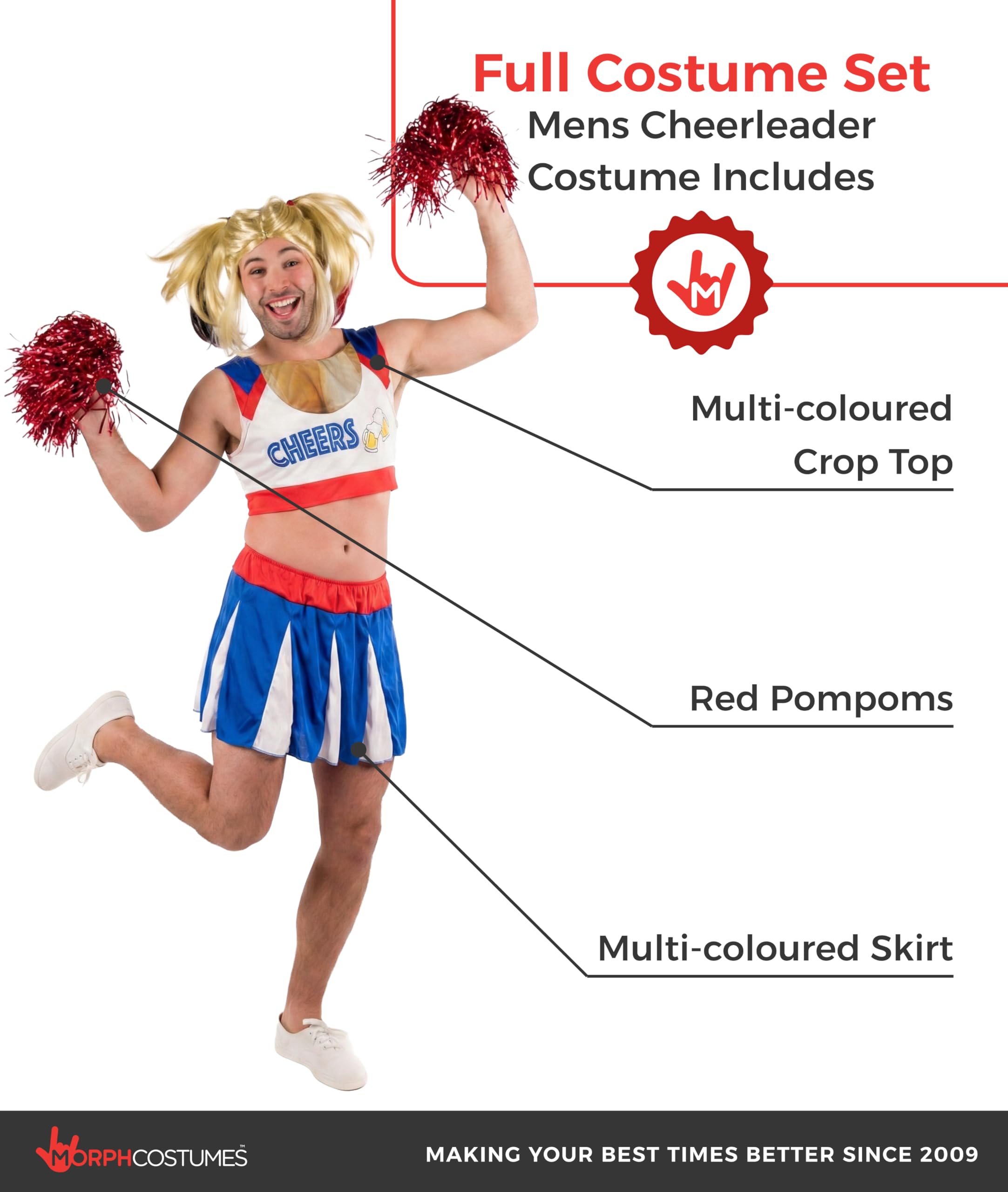 fun shack Mens Cheerleader Costume, Adult Male Cheerleader Halloween Outfit, Cheerleading Uniform for Parties - Image 2