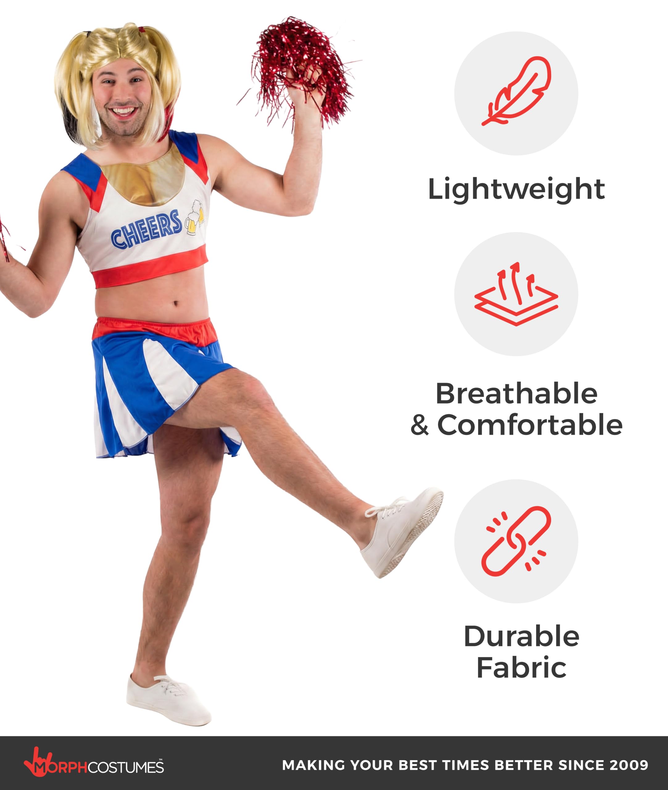 fun shack Mens Cheerleader Costume, Adult Male Cheerleader Halloween Outfit, Cheerleading Uniform for Parties - Image 7