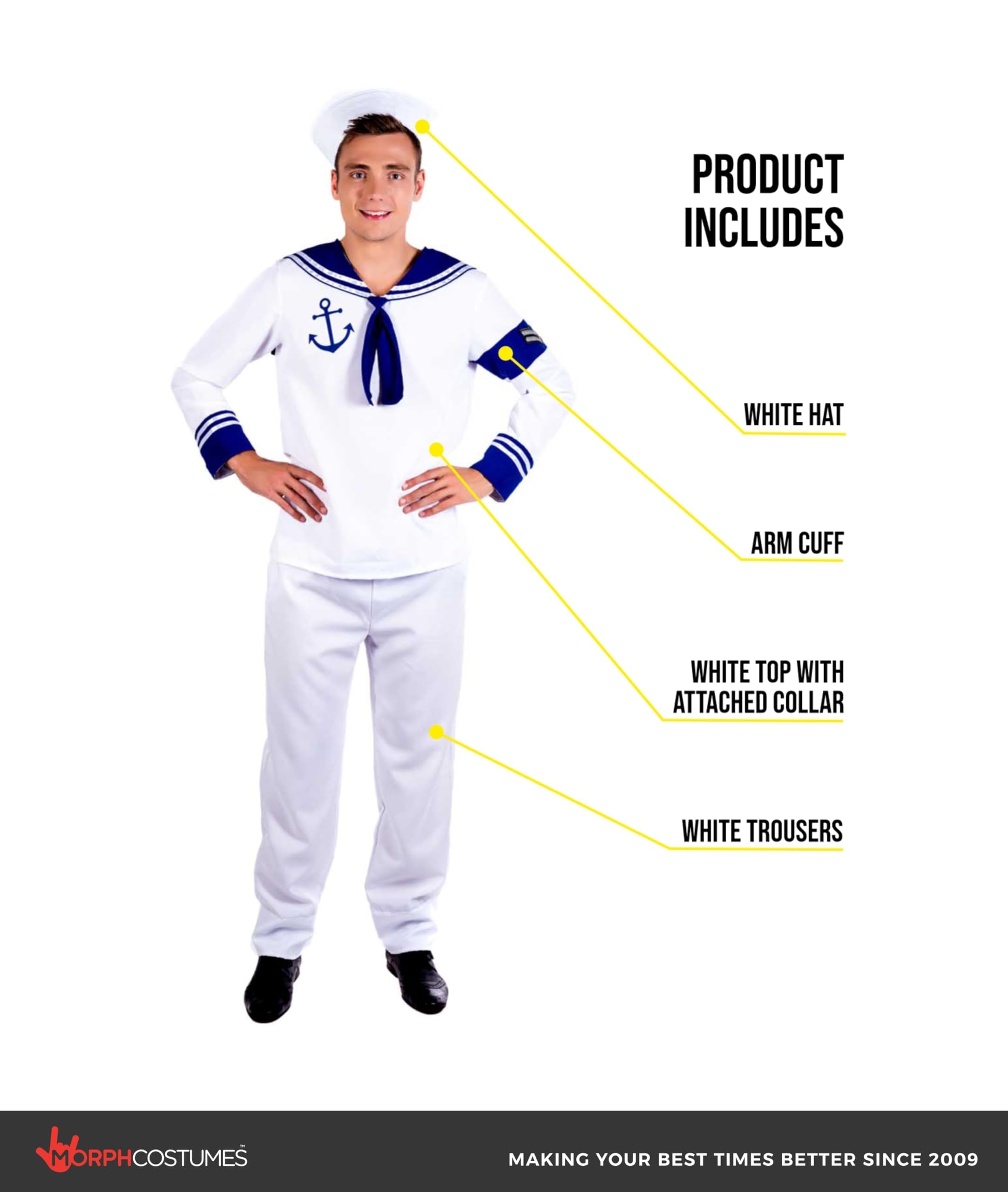 fun shack Mens Sailor Costume, Adult Sailor Halloween Outfit, Nautical Costume for Men, Maritime Dress Up - Image 2