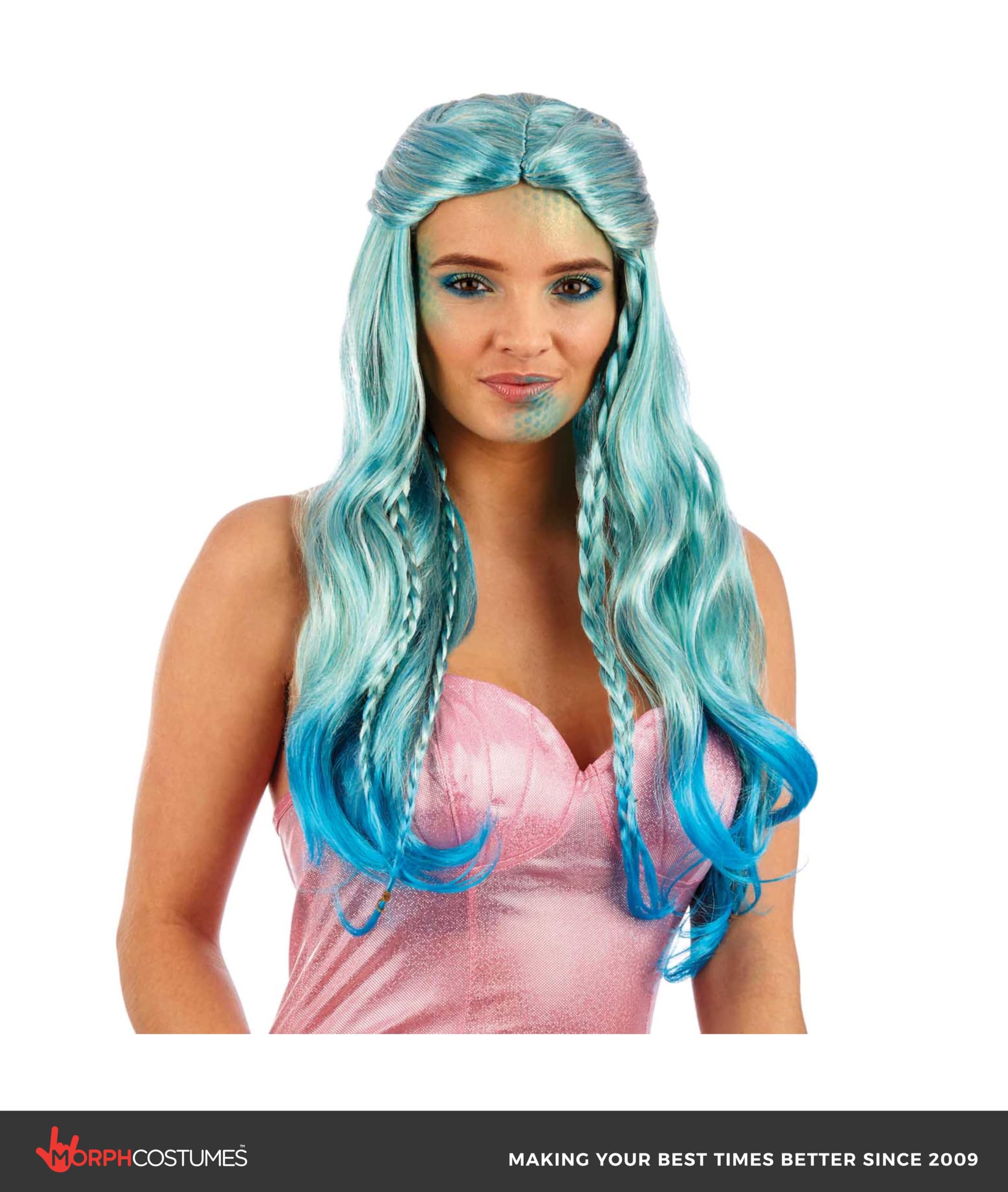 fun shack Mermaid Hair Costume Wig, Mermaid Hair Wig, Bluish Ombre Wigs for Women, Aqua Mermaid Wig Women, Long Blue Wig, Mermaid Wigs - Image 3