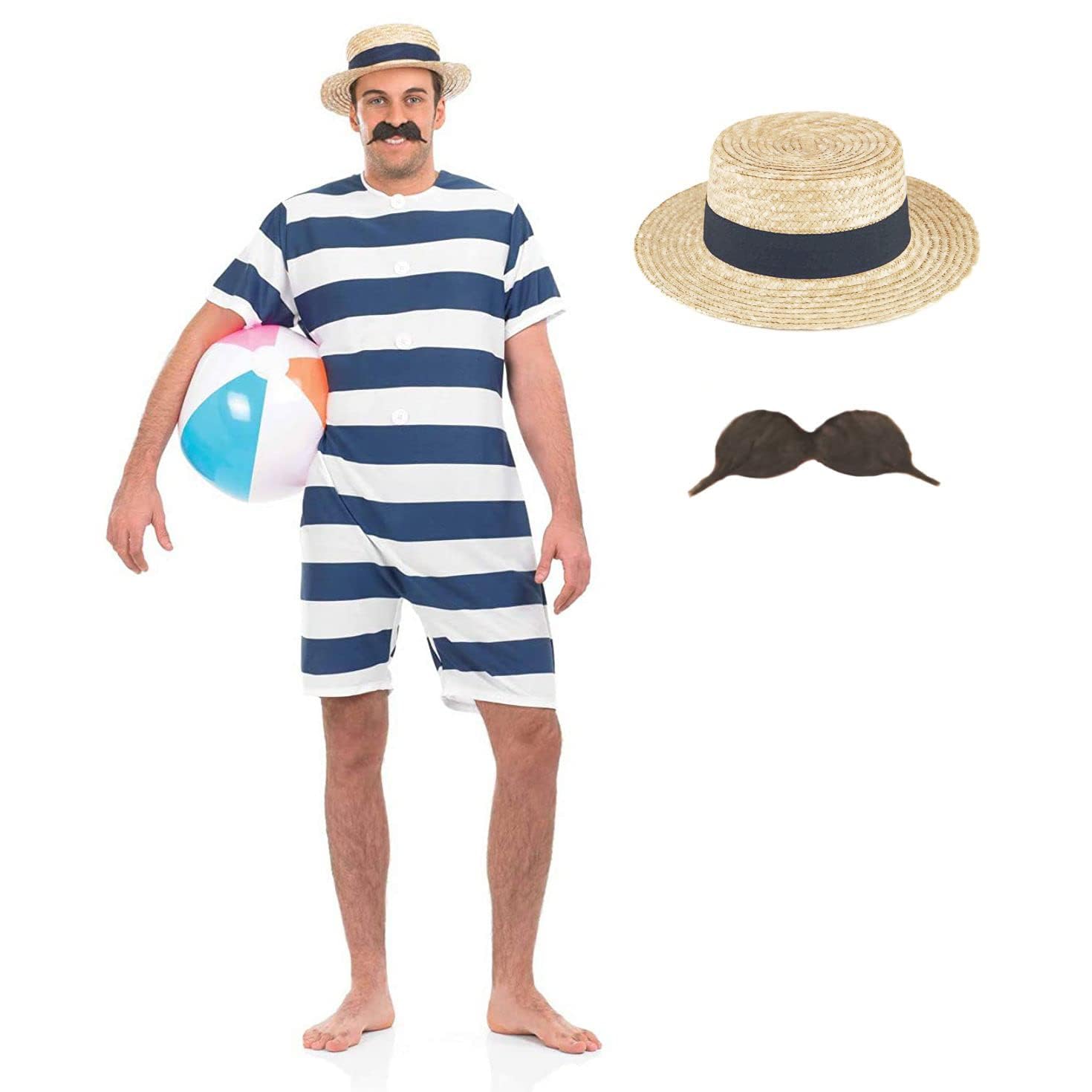 fun shack Old Time Swimsuit Men, 1920s Bathing Suit Costume, Mens One Piece Swimsuit, Halloween Costumes For Men