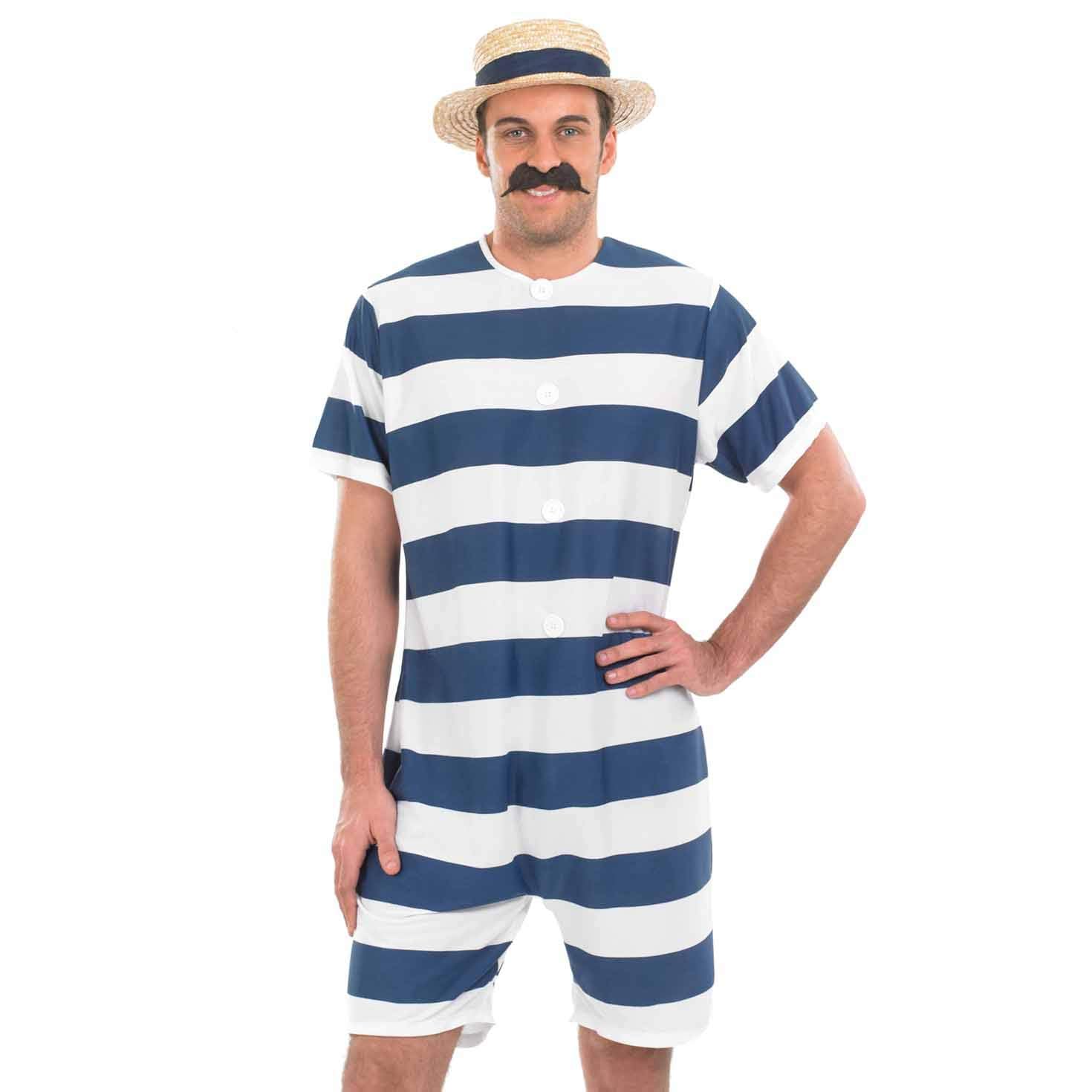 fun shack Old Time Swimsuit Men, 1920s Bathing Suit Costume, Mens One Piece Swimsuit, Halloween Costumes For Men - Image 2