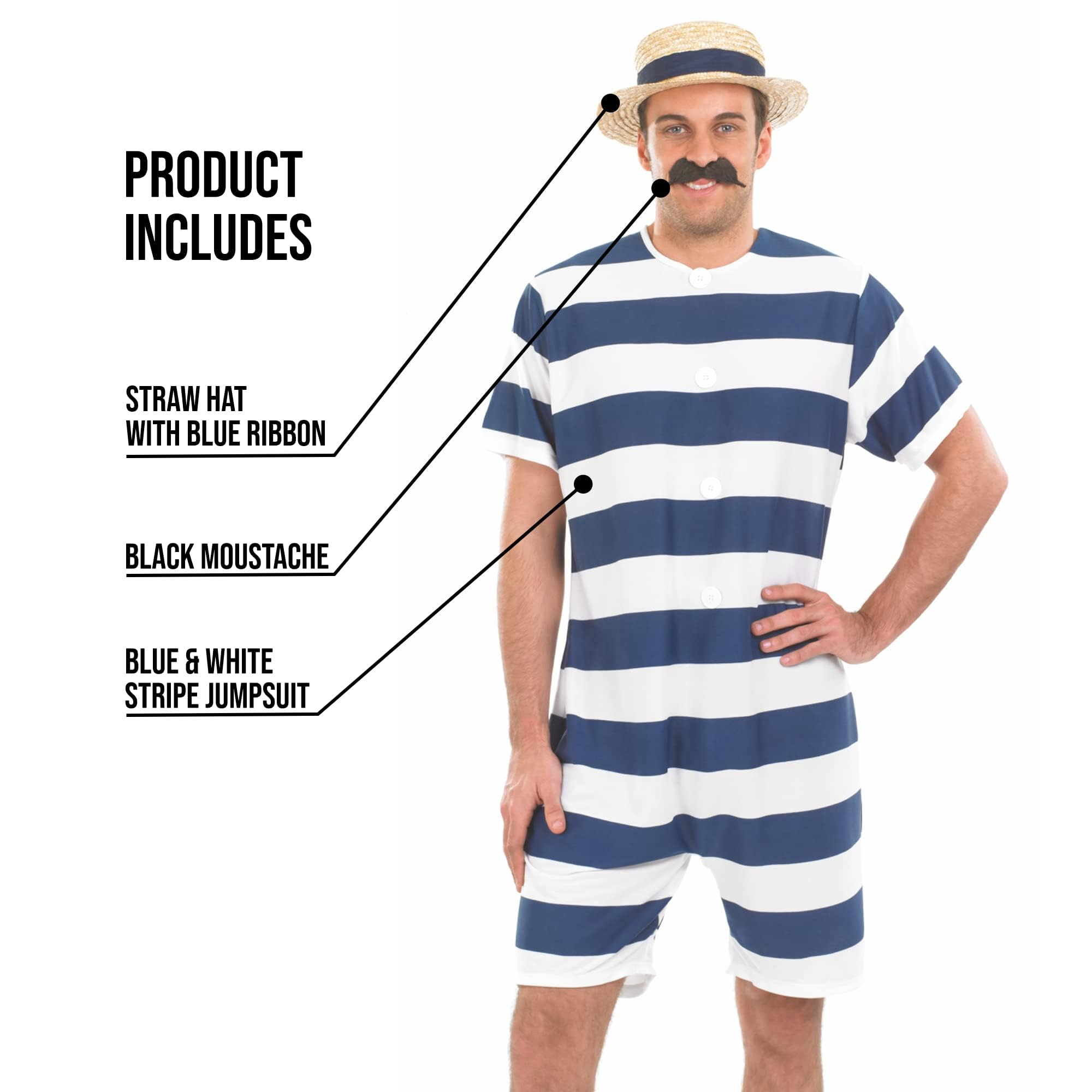 fun shack Old Time Swimsuit Men, 1920s Bathing Suit Costume, Mens One Piece Swimsuit, Halloween Costumes For Men - Image 3