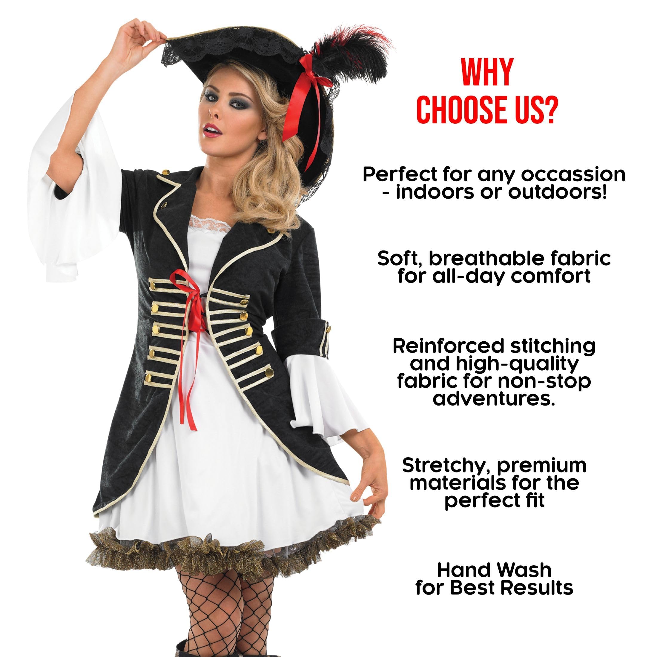 fun shack Pirate Costume Women's Deluxe Buccaneer Outfit with Corset Jacket, Dress, Hat - Image 6
