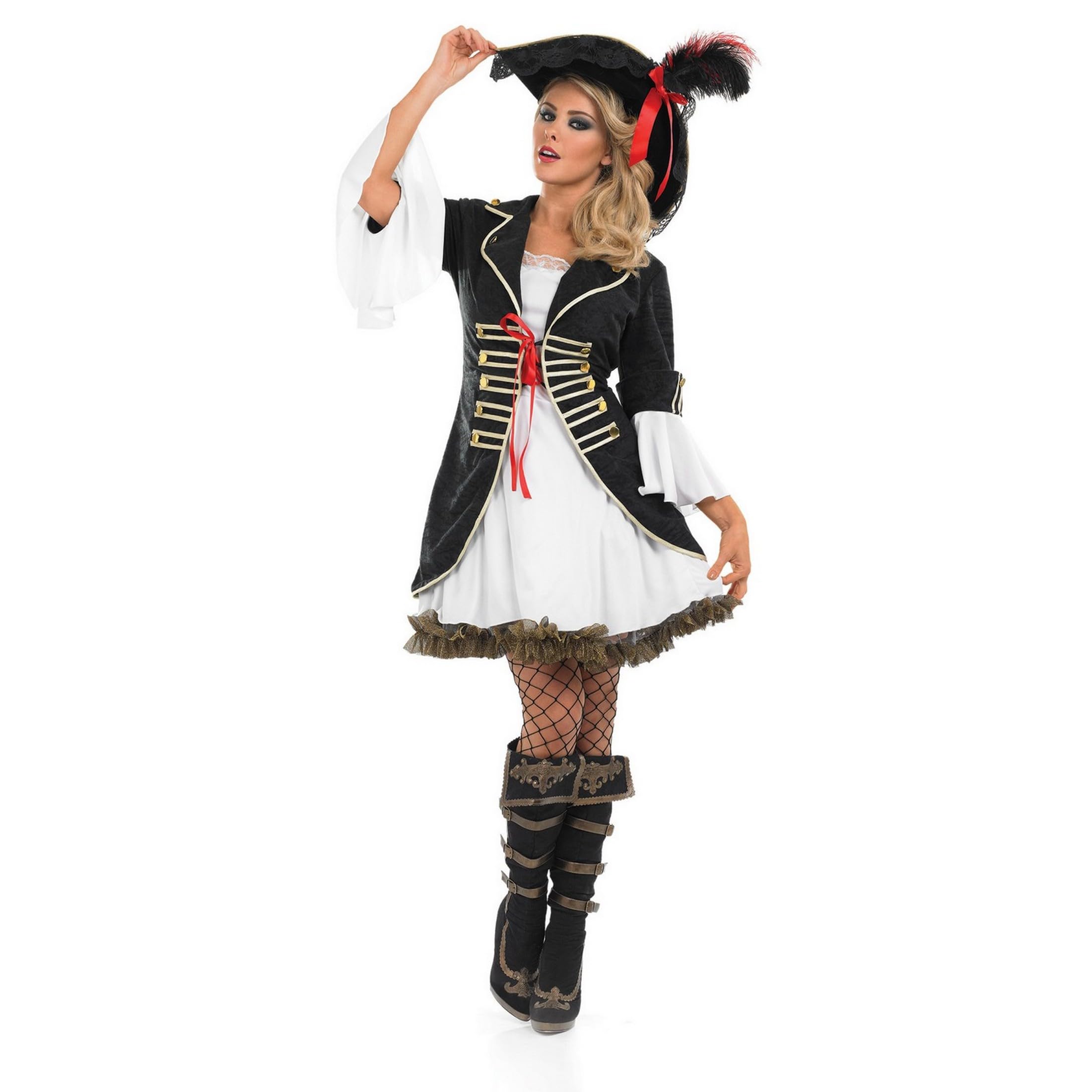 fun shack Pirate Costume Women's Deluxe Buccaneer Outfit with Corset Jacket, Dress, Hat - Image 7
