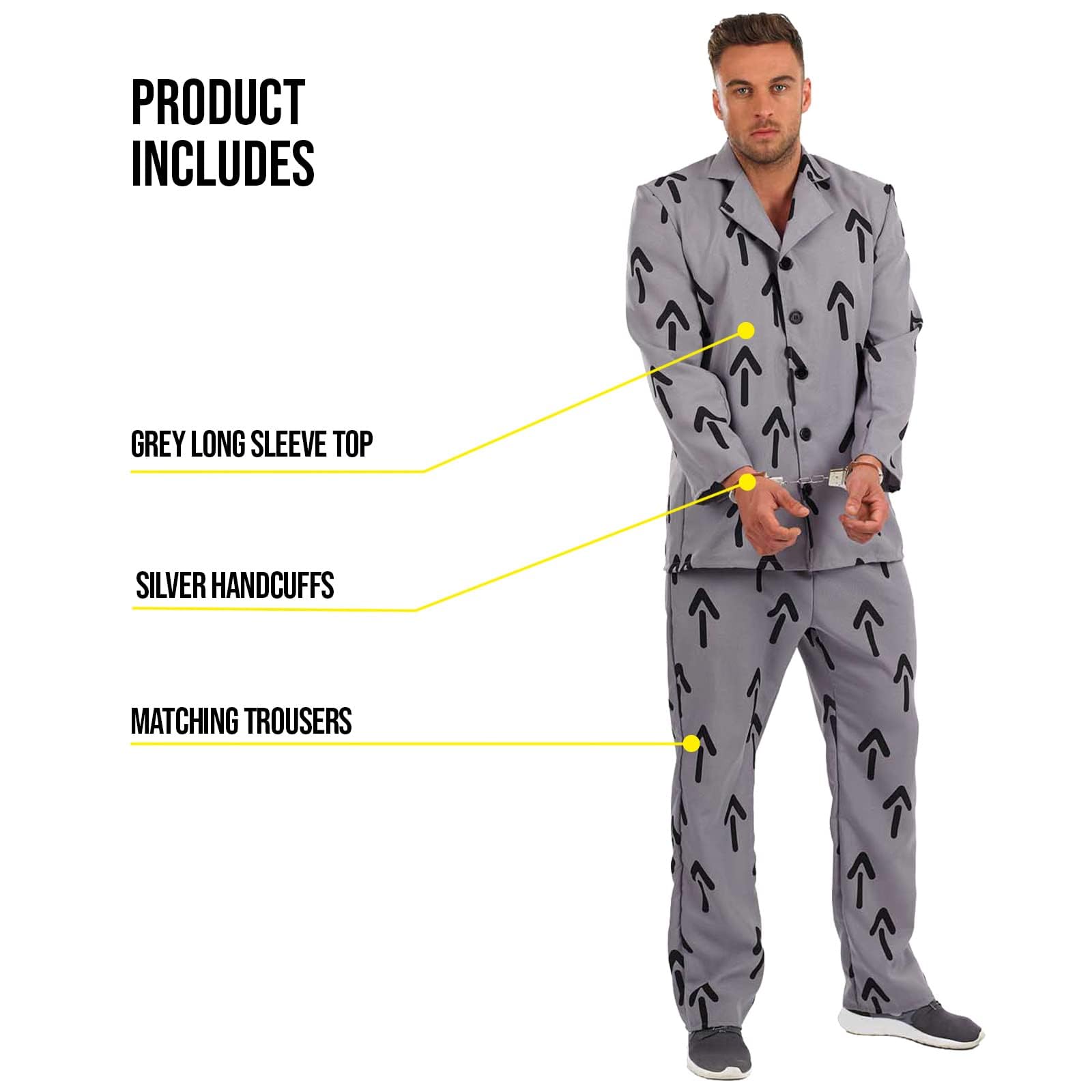 fun shack Prisoner Costumes Men Gray Arrow Convict Halloween Costumes For Men - Image 3