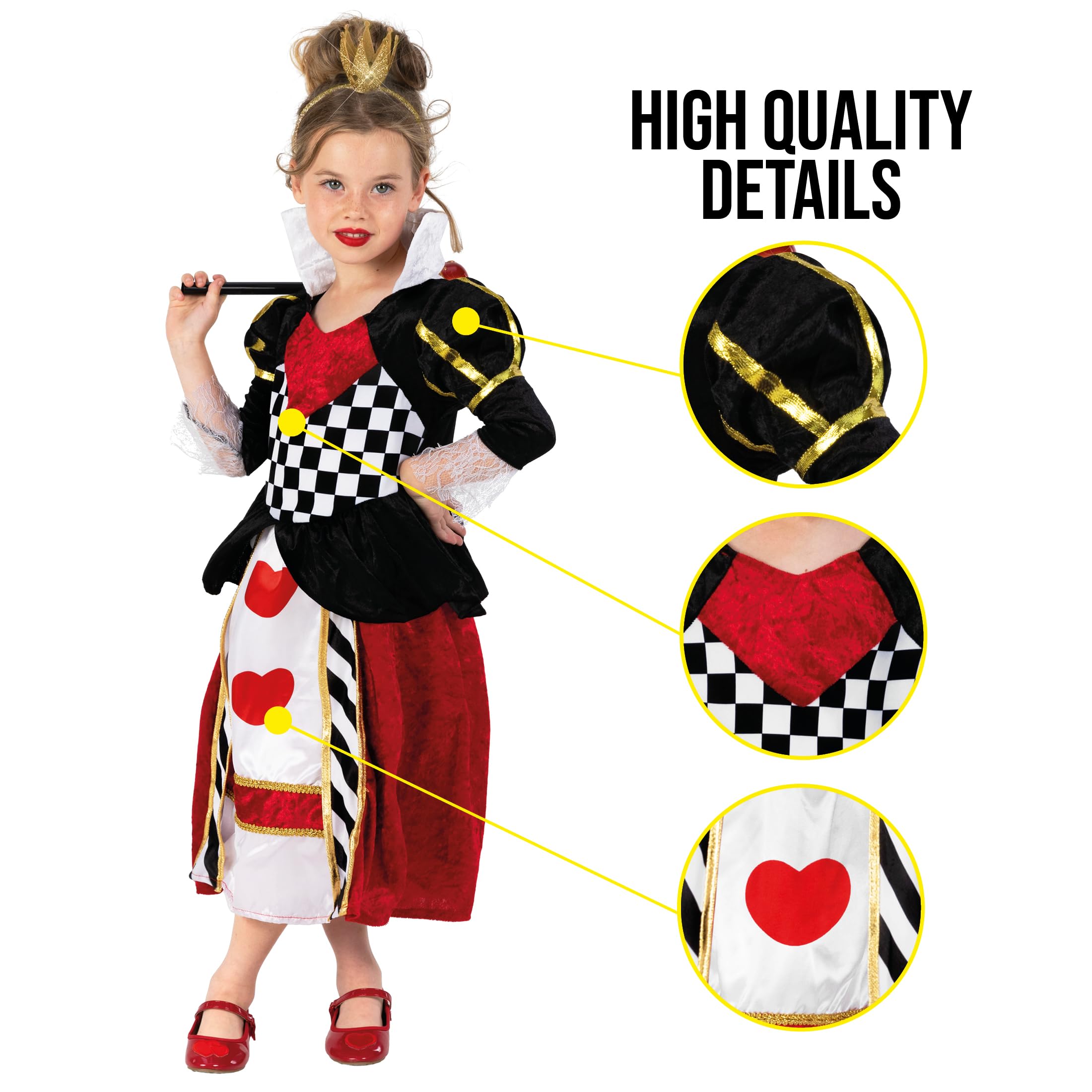 fun shack Queen of Hearts Costume for Girls, Royal Dress Up Outfit, Kids Queen Costume for Parties and Events - Image 7
