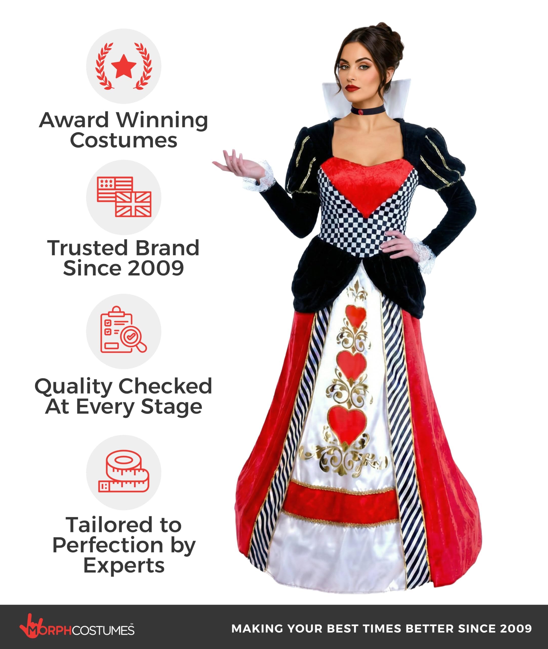 fun shack Queen Of Hearts Costume For Women, Red Queen Outfit, Heart Theme Dress For Adults, Halloween Costume - Image 5