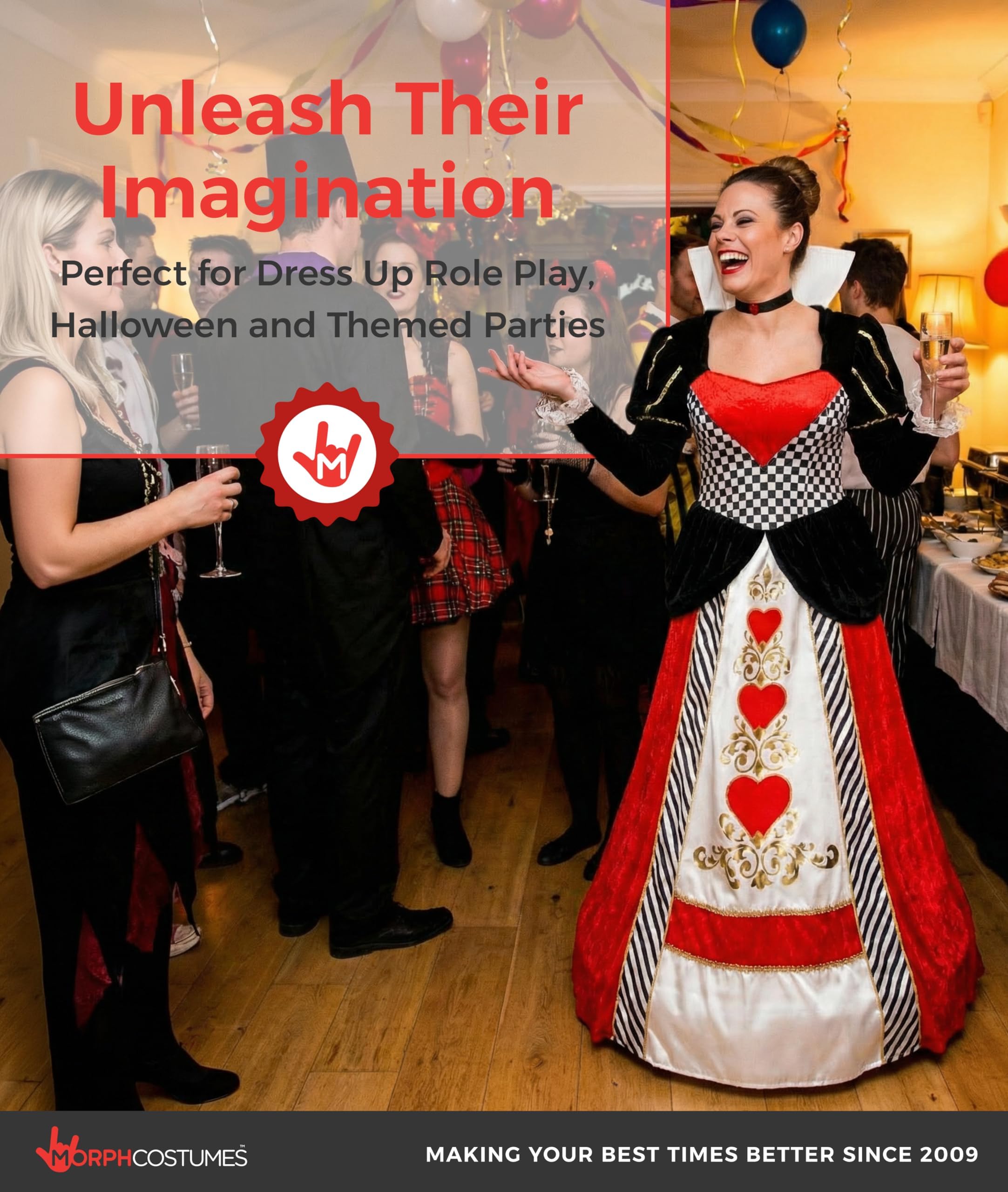 fun shack Queen Of Hearts Costume For Women, Red Queen Outfit, Heart Theme Dress For Adults, Halloween Costume - Image 6