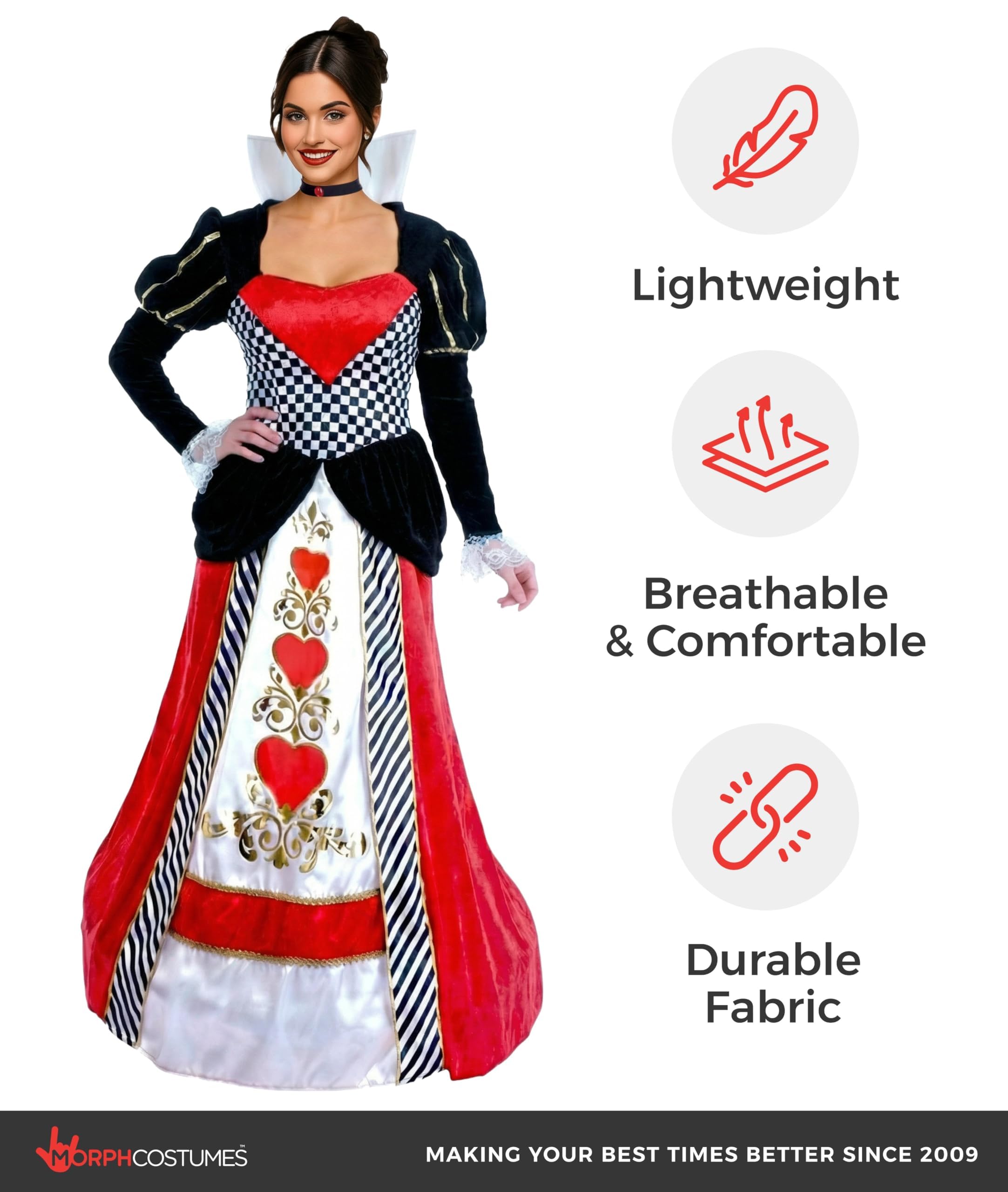 fun shack Queen Of Hearts Costume For Women, Red Queen Outfit, Heart Theme Dress For Adults, Halloween Costume - Image 7