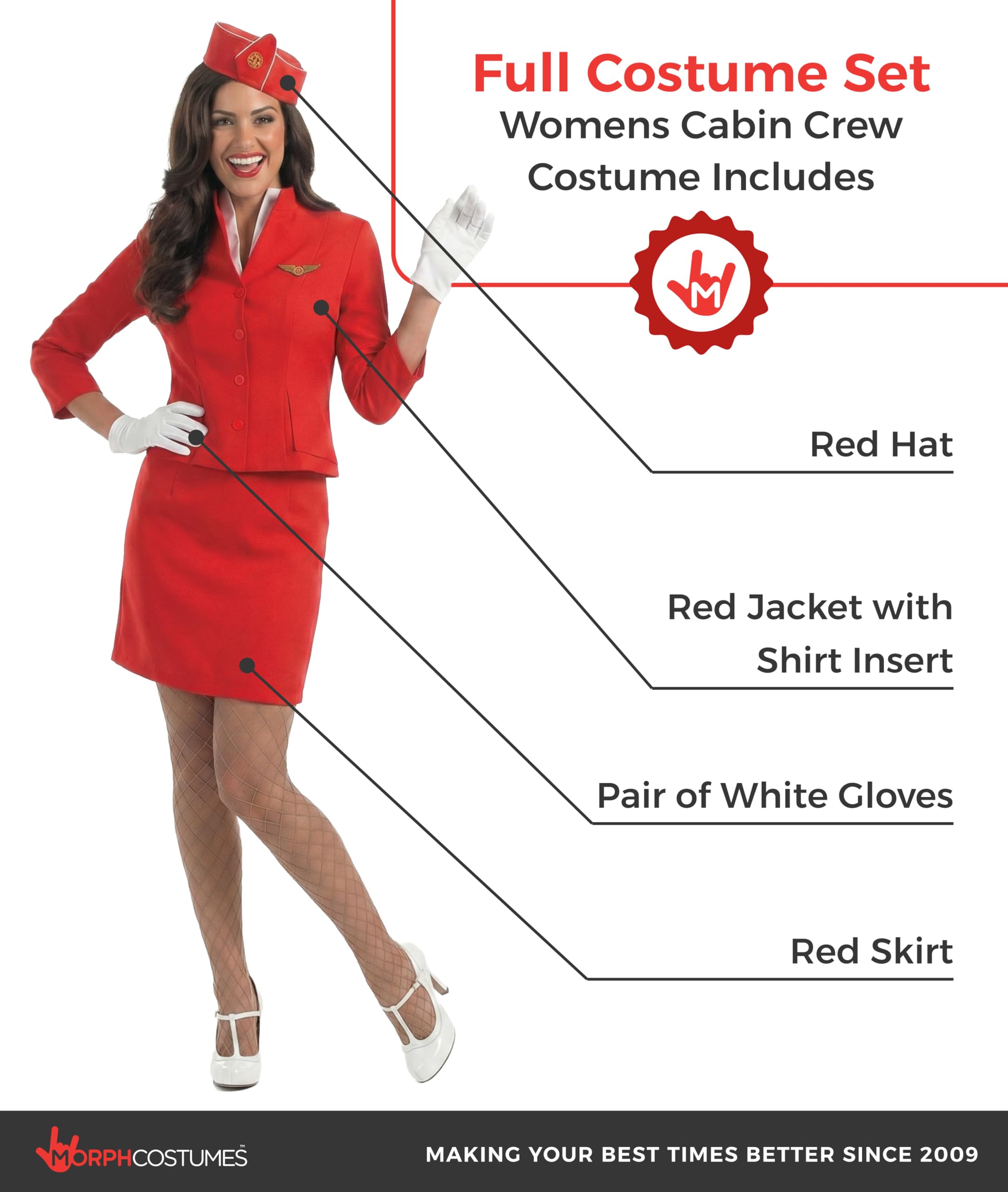 fun shack Red Flight Attendant Costume, Airline Stewardess Costume, Cabin Crew Costumes, Stewardess Costumes - Image 2
