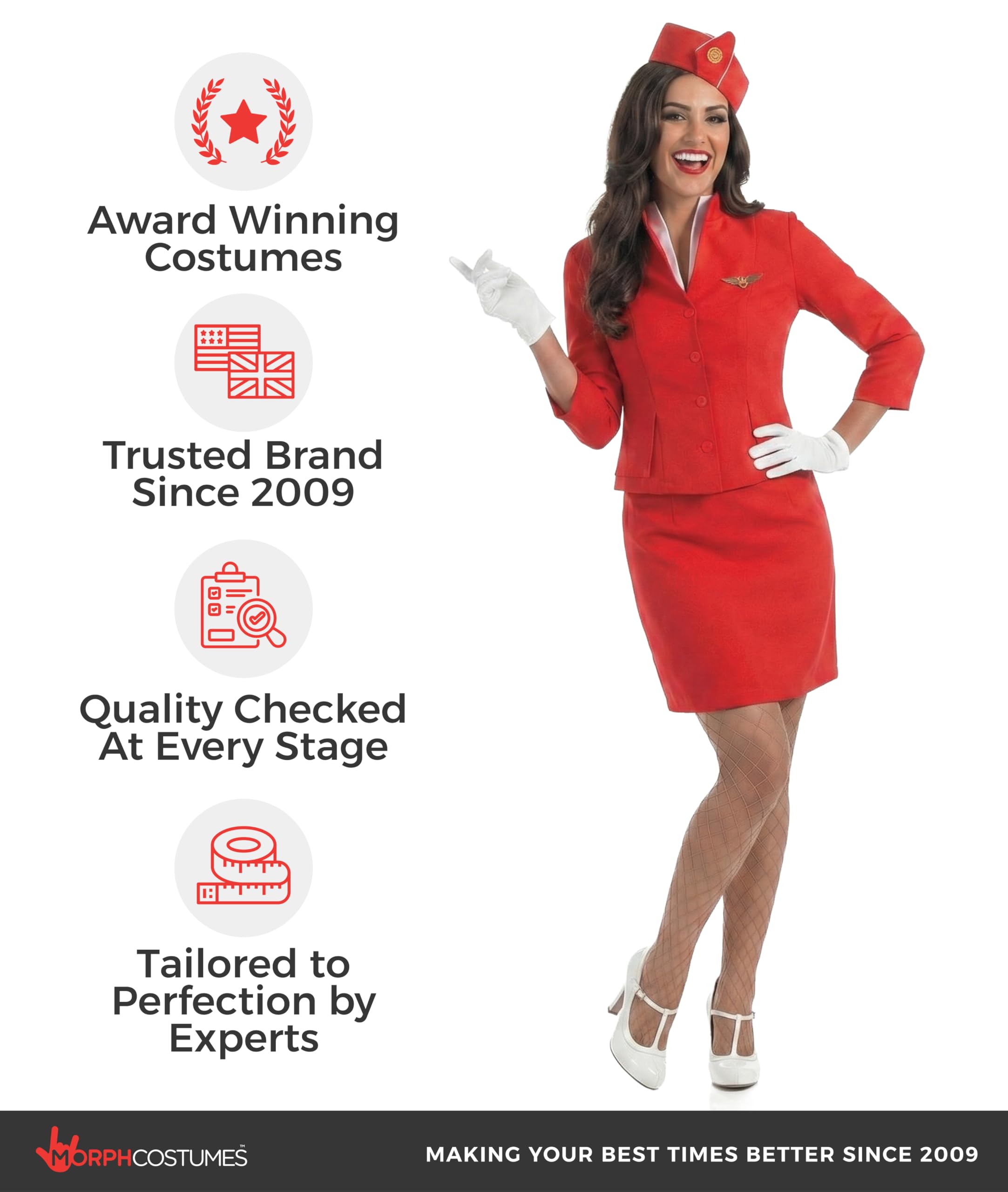 fun shack Red Flight Attendant Costume, Airline Stewardess Costume, Cabin Crew Costumes, Stewardess Costumes - Image 5