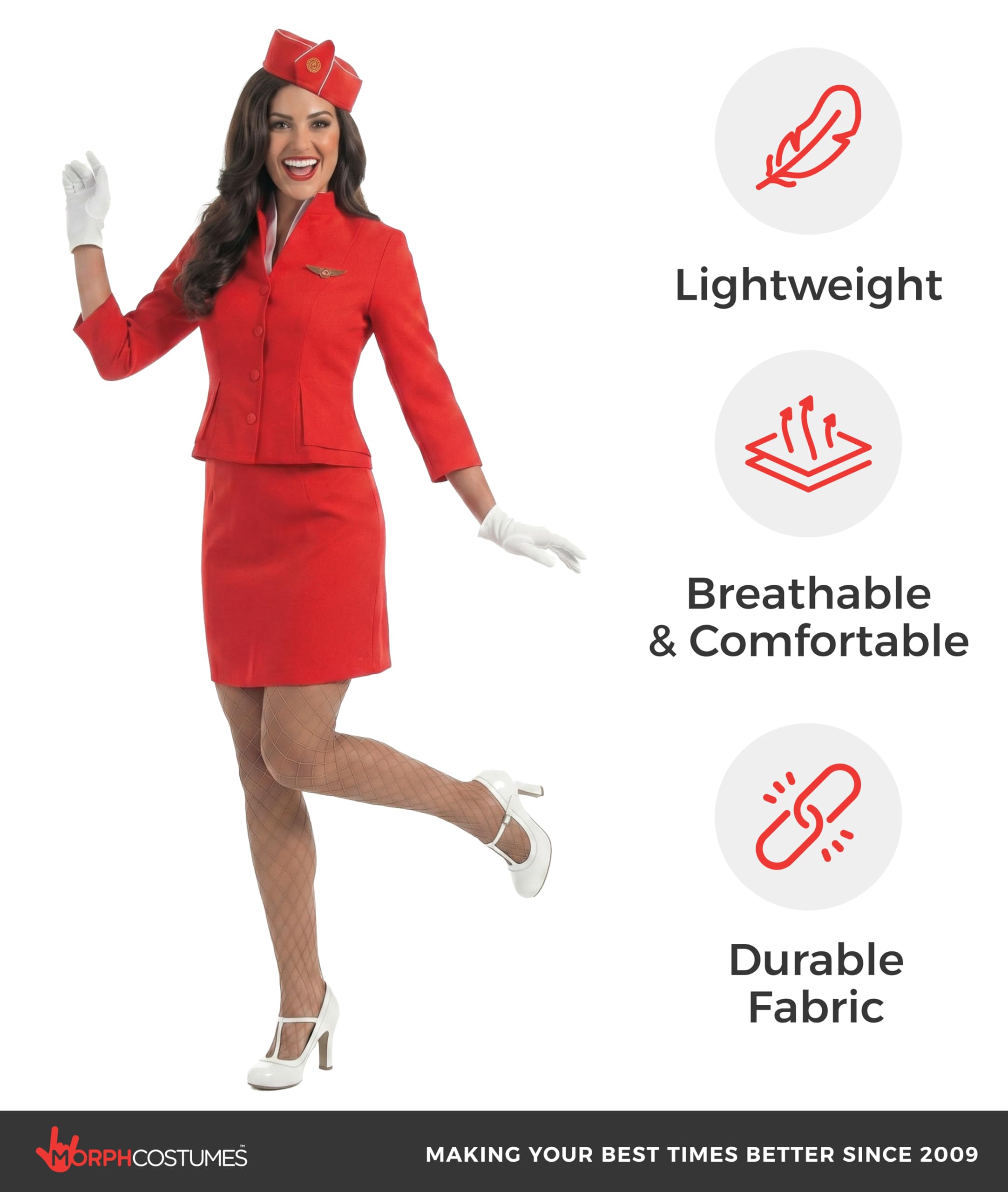 fun shack Red Flight Attendant Costume, Airline Stewardess Costume, Cabin Crew Costumes, Stewardess Costumes - Image 7