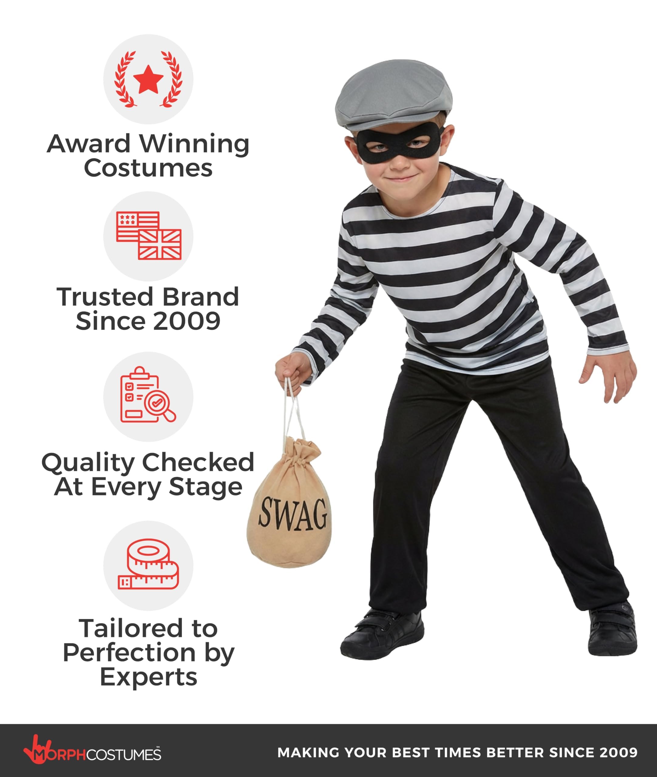 fun shack Robber Costume Kids, Burglar Costume Boys, Robber Costumes for Boys, Book Characters Costumes for Kids, Small - Image 5