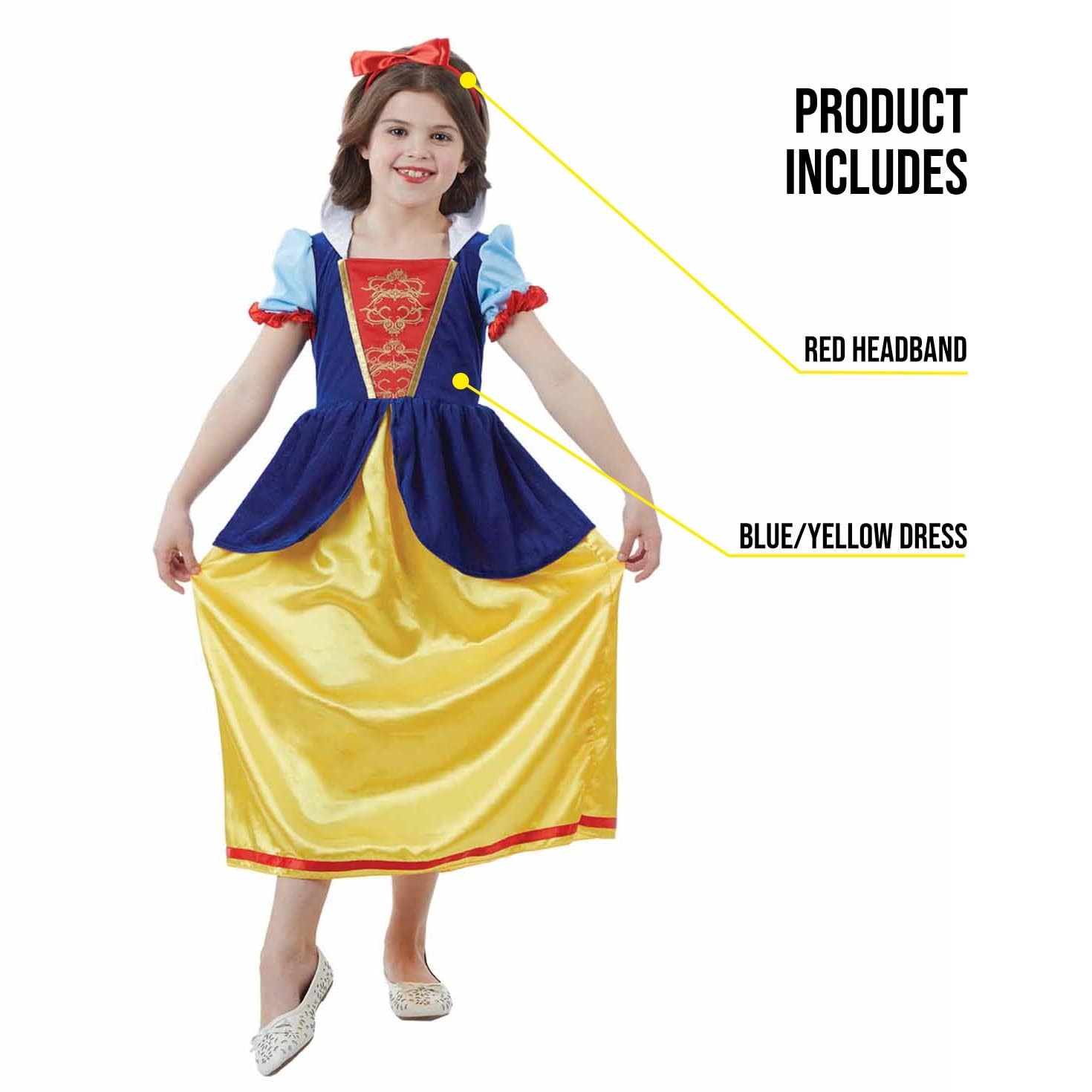 fun shack Snow Princess of the Dwarves Costume Girls, Fairytale Halloween Girls Book Character Costumes for Kids, Small - Image 3