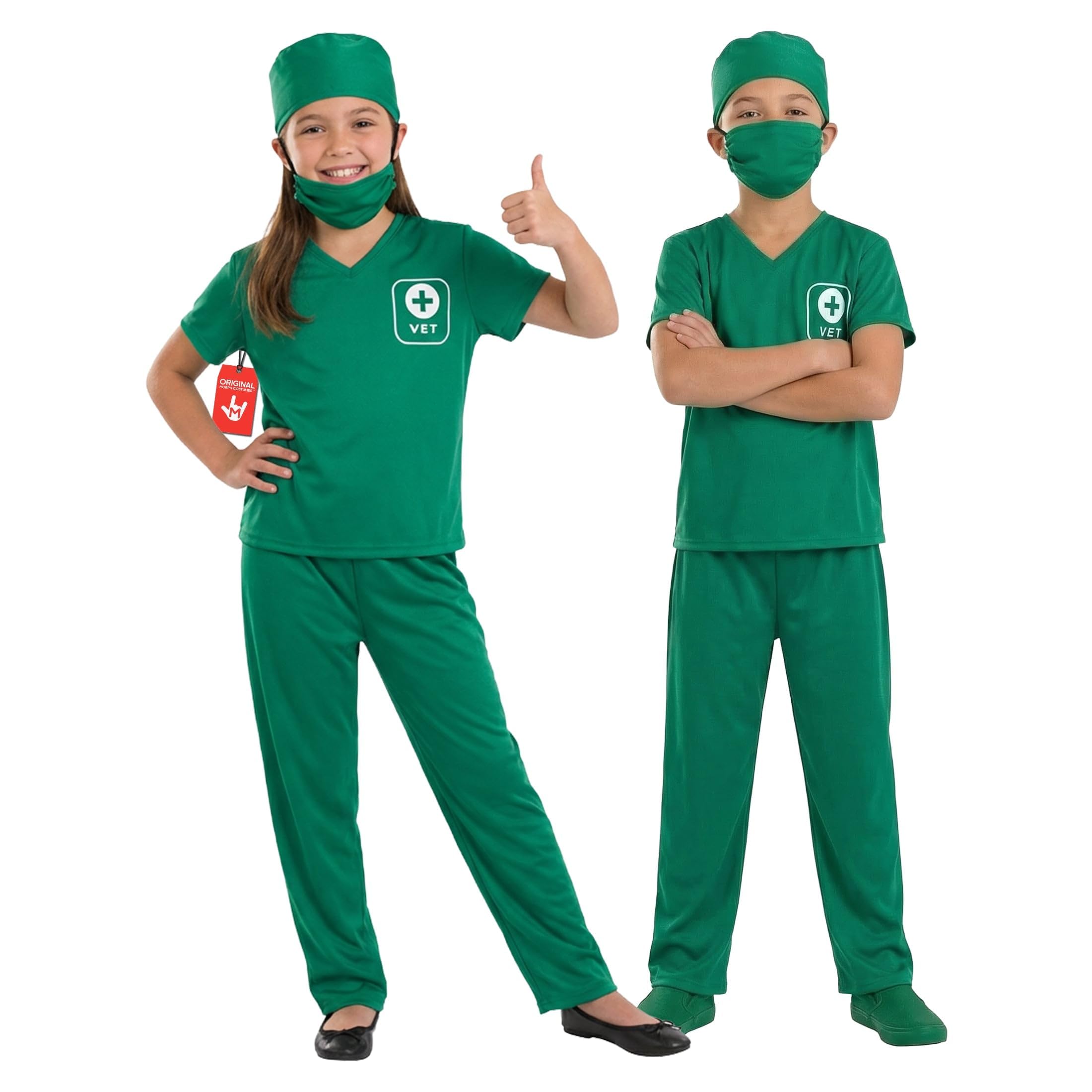 fun shack Vet Costume for Kids, Animal Doctor Scrubs with Mask & Cap, Kids Veterinarian Dress Up for Girls & Boys