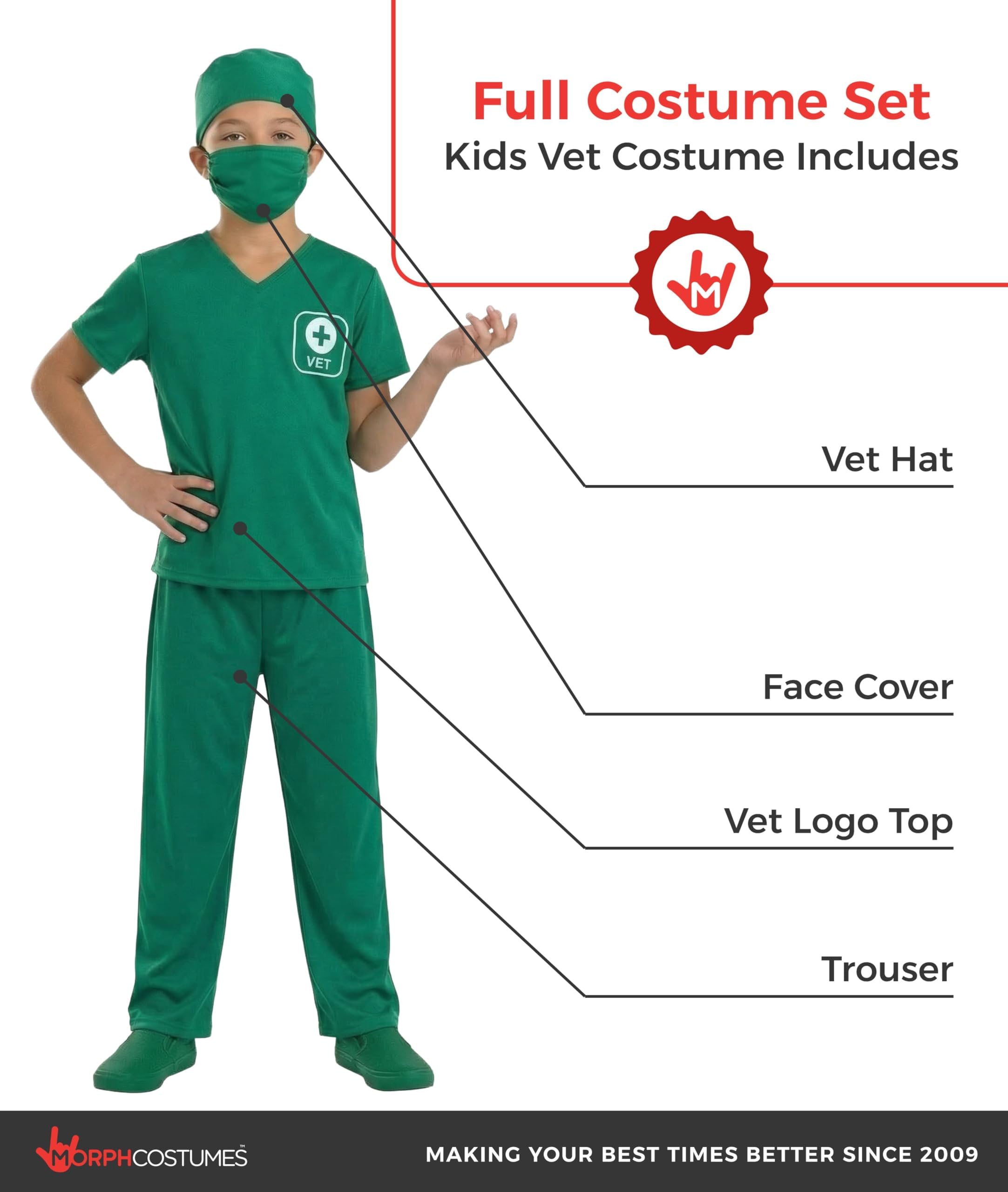 fun shack Vet Costume for Kids, Animal Doctor Scrubs with Mask & Cap, Kids Veterinarian Dress Up for Girls & Boys - Image 2