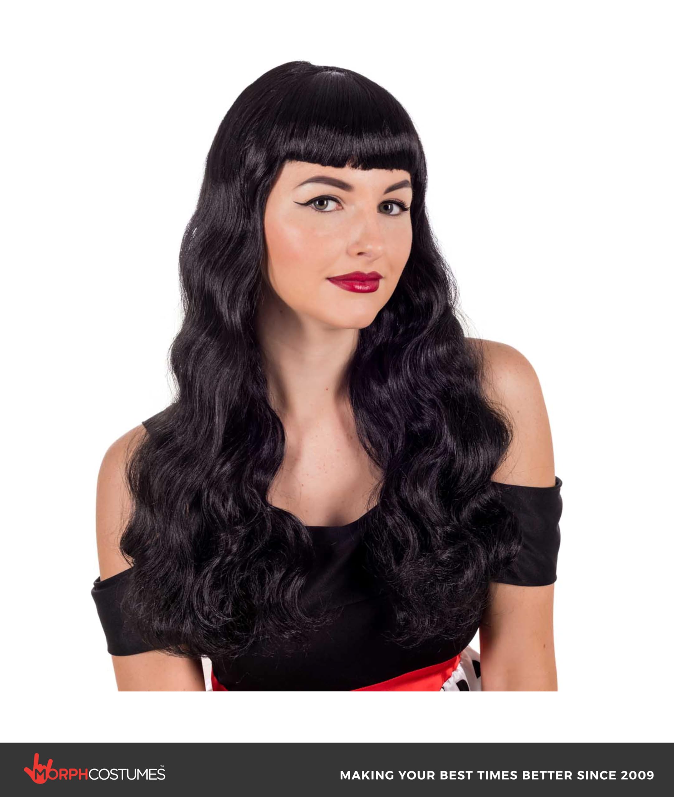fun shack Womens 1950s Wig Retro Rock n Roll Vintage Long Black Wavy Hair Accessory One Size - Image 2