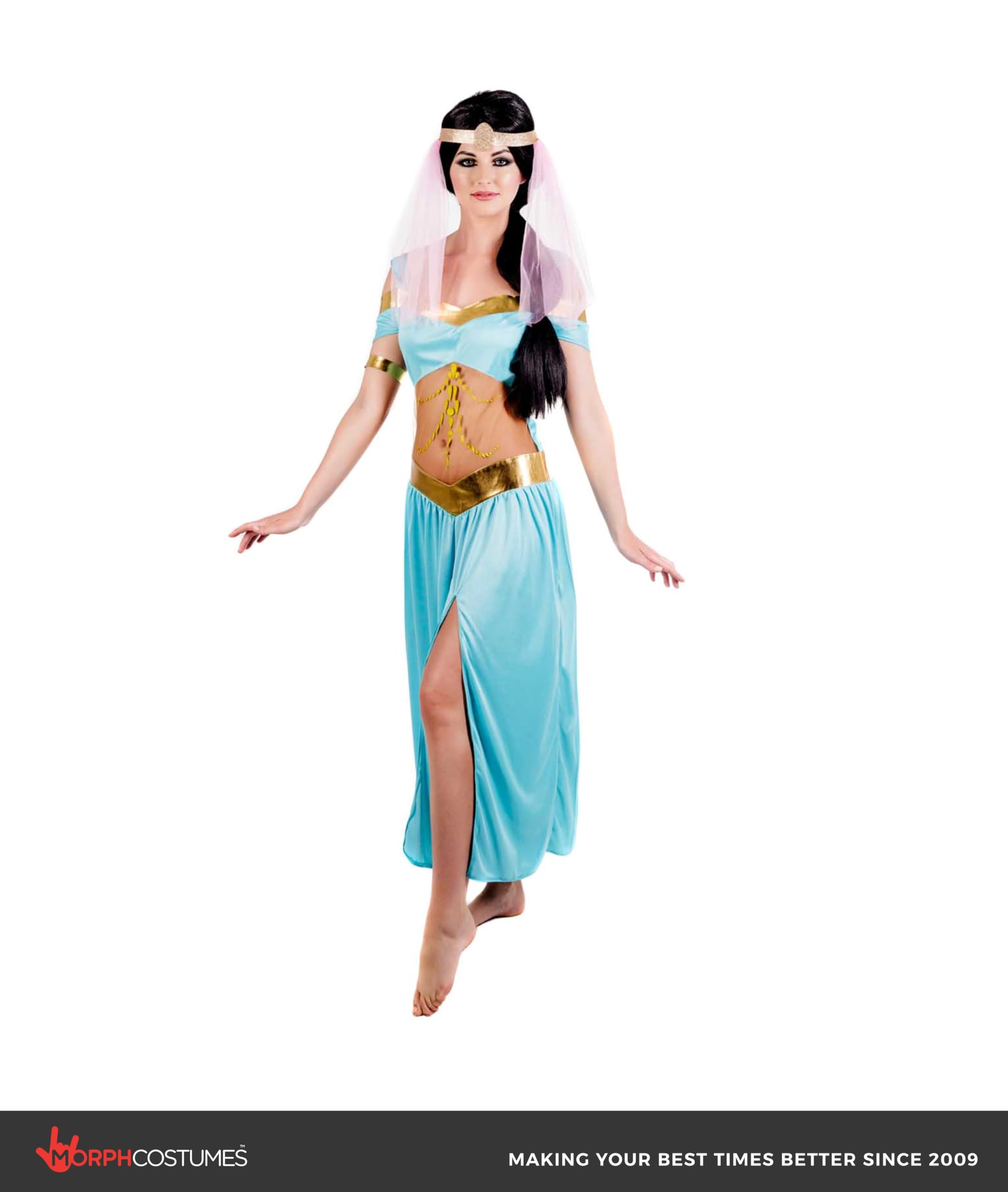 fun shack Womens Arabian Princess Costume Adults Harem Genie Blue Dress Outfit - Image 3