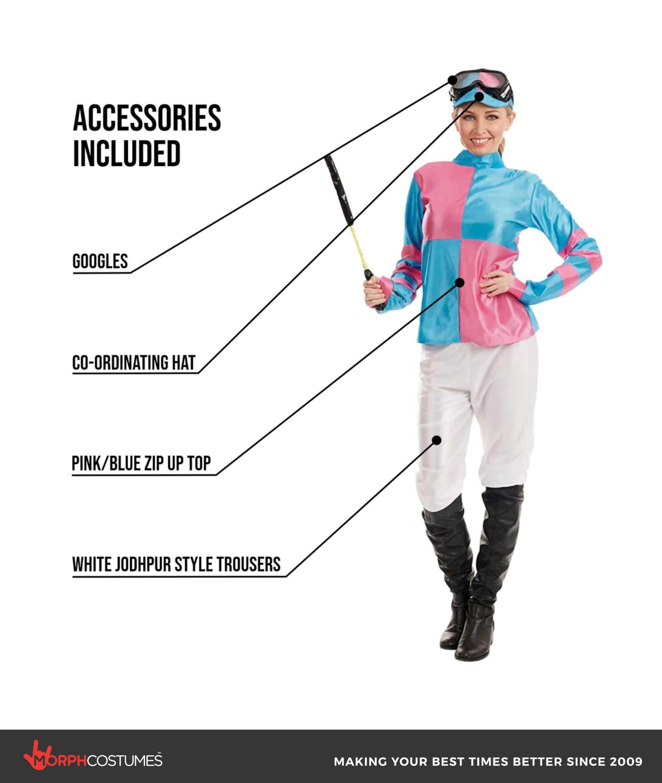 fun shack Womens Jockey Costume, Horse Jockey Outfit, Equestrian Halloween Costume for Women, Racing Attire - Image 2