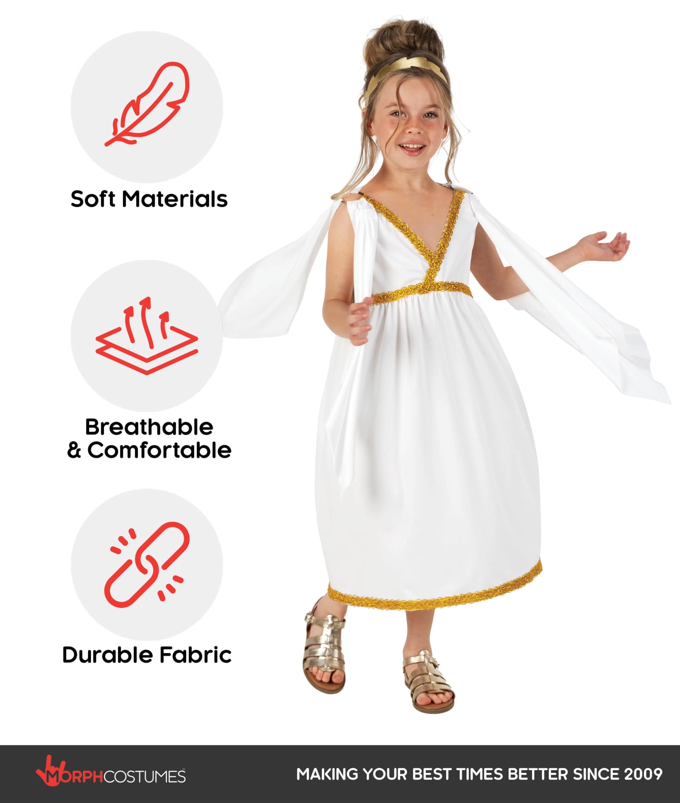 Kids Ancient Greek Goddess Costume Girls Roman Toga Dress - Small - Image 2
