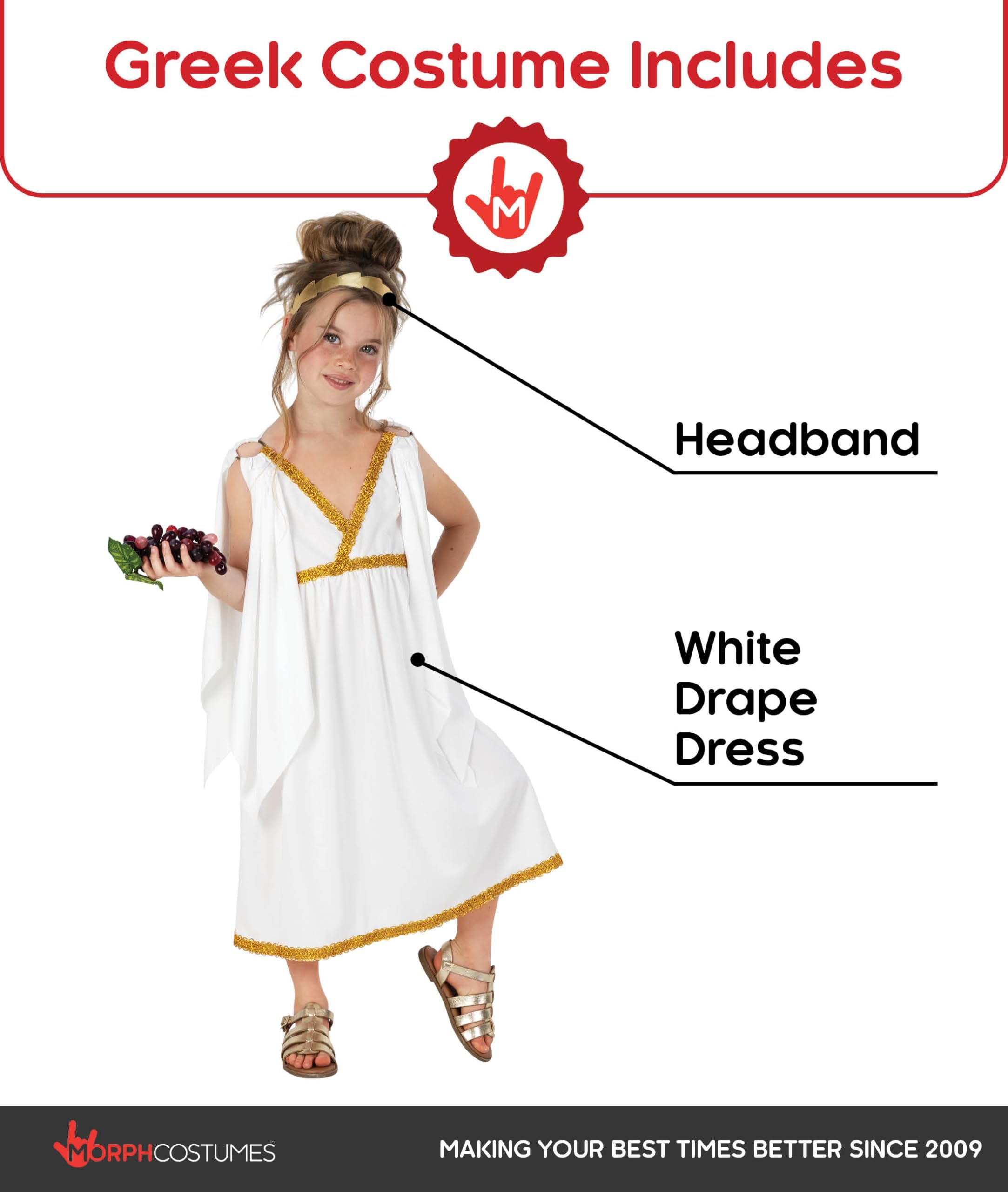 Kids Ancient Greek Goddess Costume Girls Roman Toga Dress - Small - Image 3