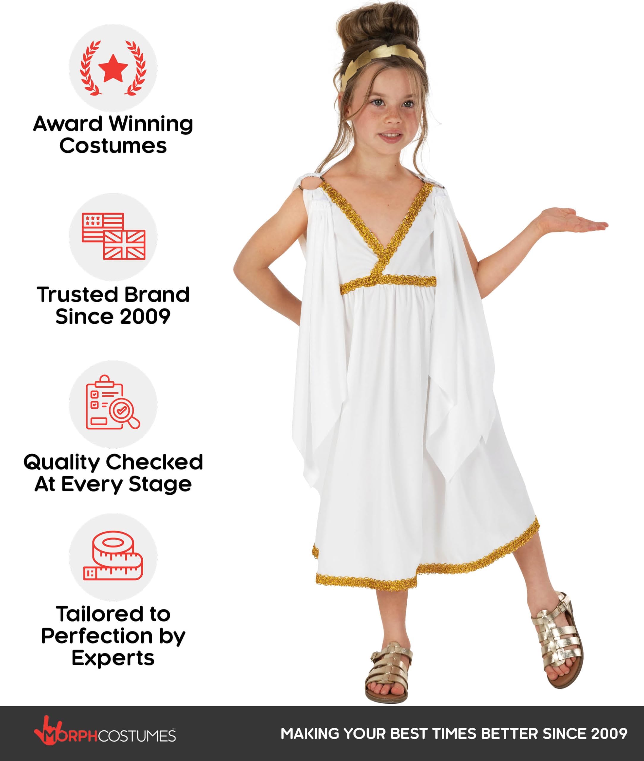 Kids Ancient Greek Goddess Costume Girls Roman Toga Dress - Small - Image 4