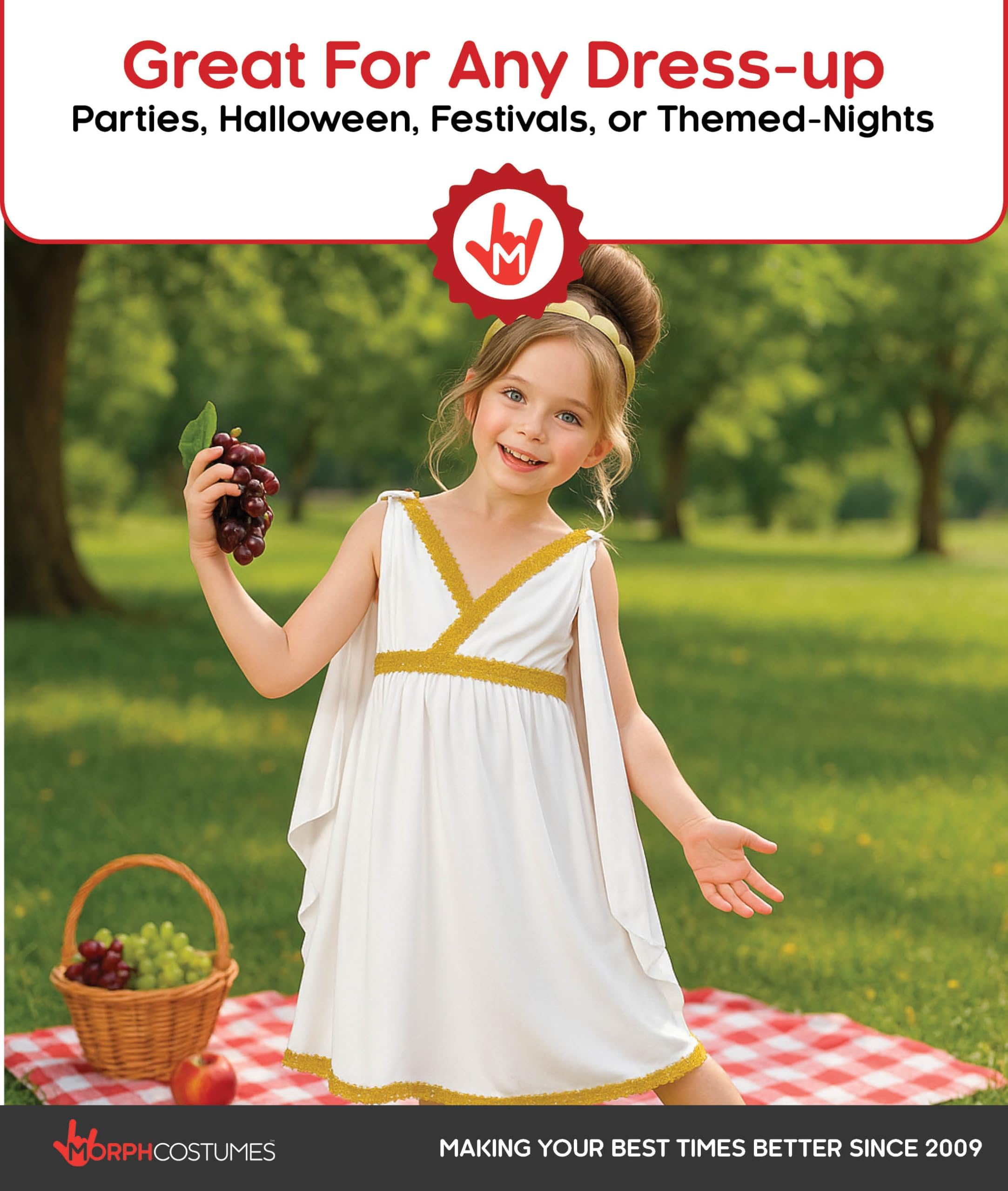 Kids Ancient Greek Goddess Costume Girls Roman Toga Dress - Small - Image 5