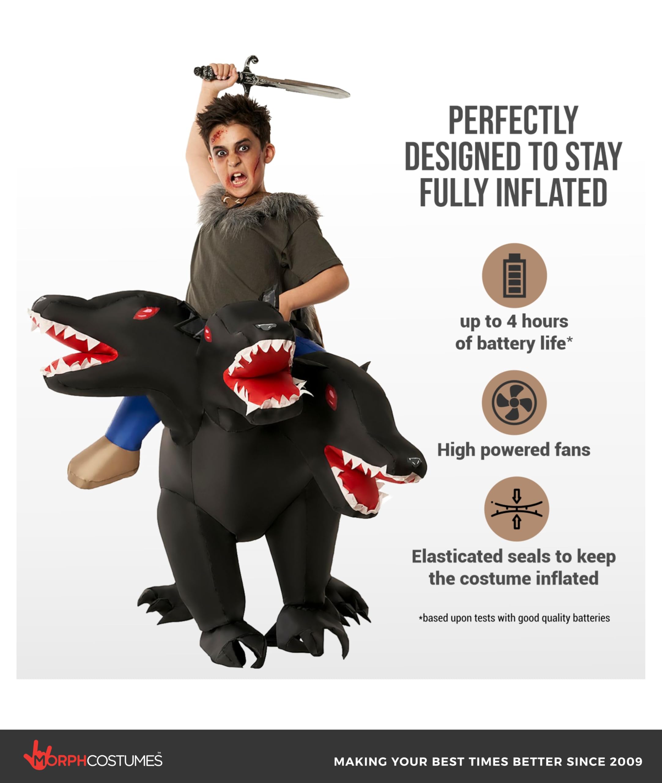 Morph 3 Head Dog Costume, Inflatable Dog Costume Kids, Blow Up Dogs Costumes, Boys Halloween Costumes - Image 2