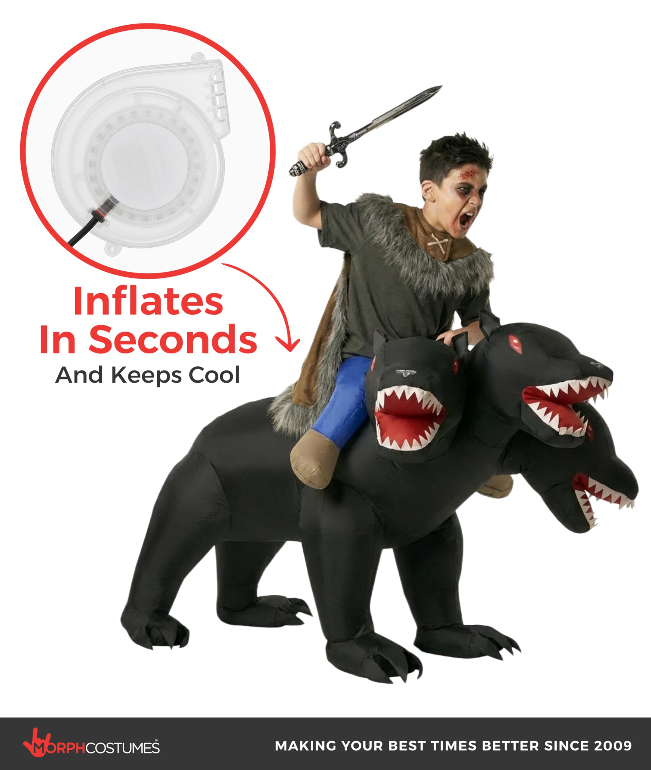 Morph 3 Head Dog Costume, Inflatable Dog Costume Kids, Blow Up Dogs Costumes, Boys Halloween Costumes - Image 7