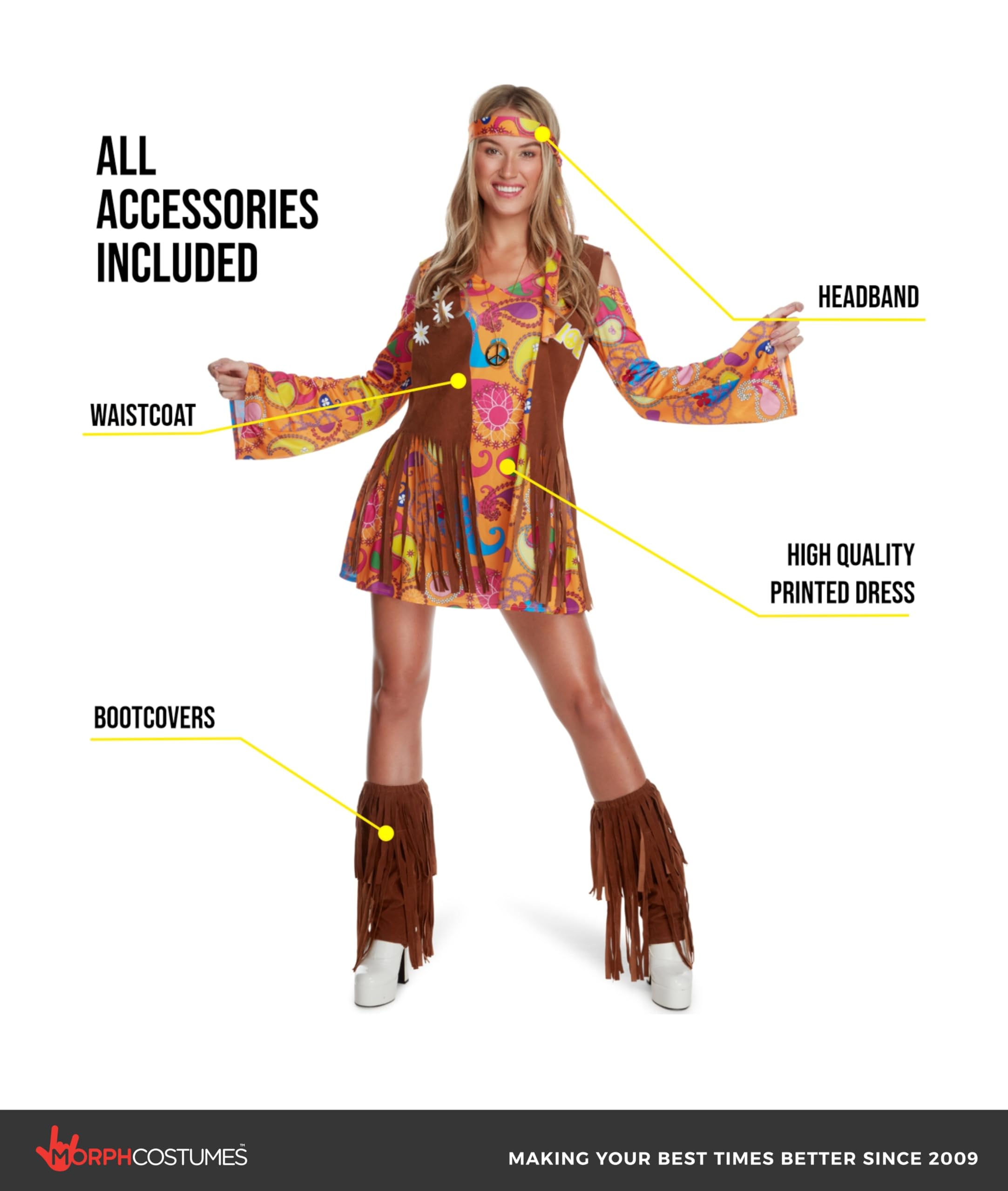 Morph 70s Costumes for Women, Hippie Costume Women, 60's Outfits for Womens, Womens Hippie Costumes - Image 2