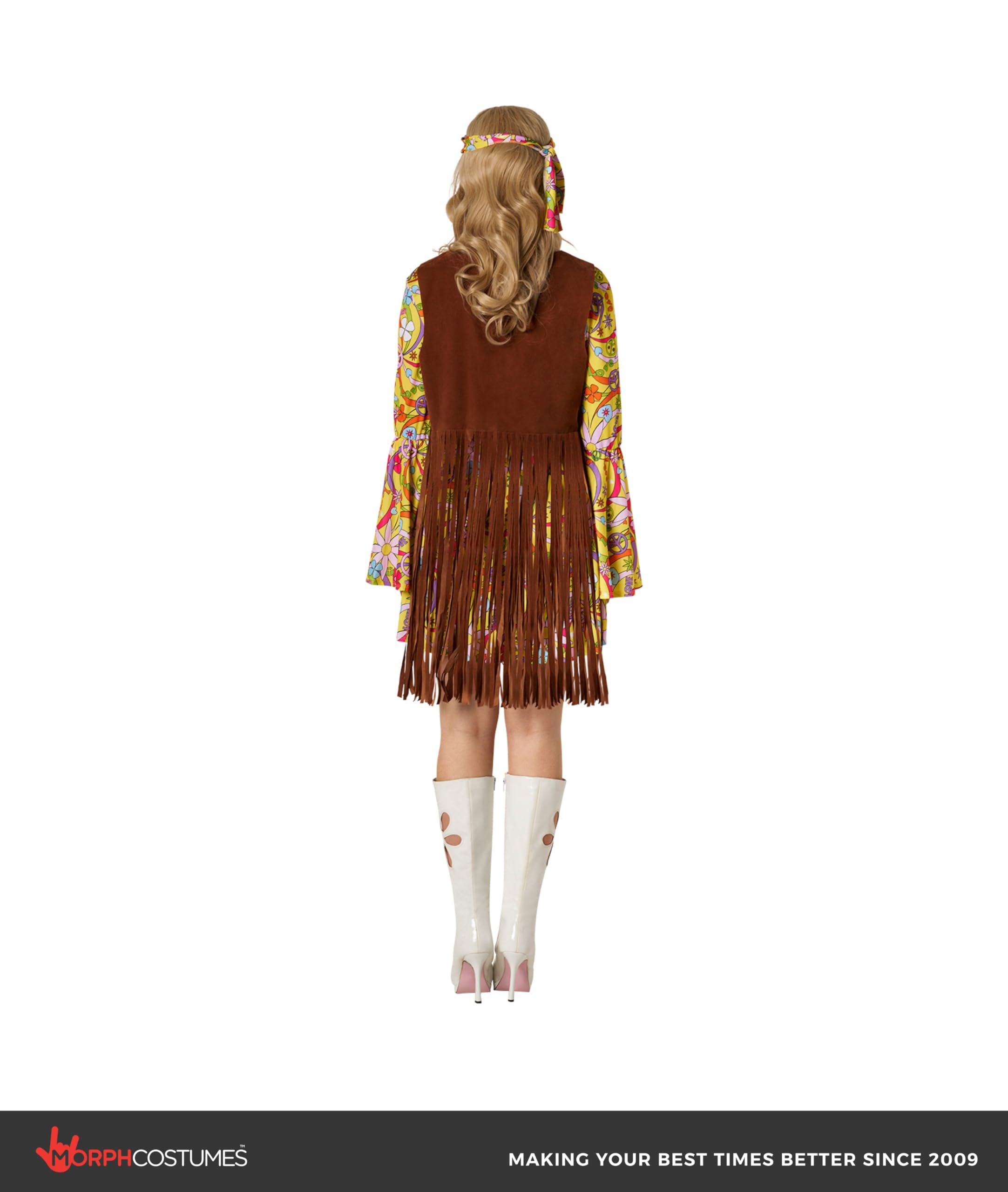 Morph 70s Costumes for Women, Yellow Hippie Costume Women, 60s Hippie Dress, Hippie Costume for Womens - Image 4