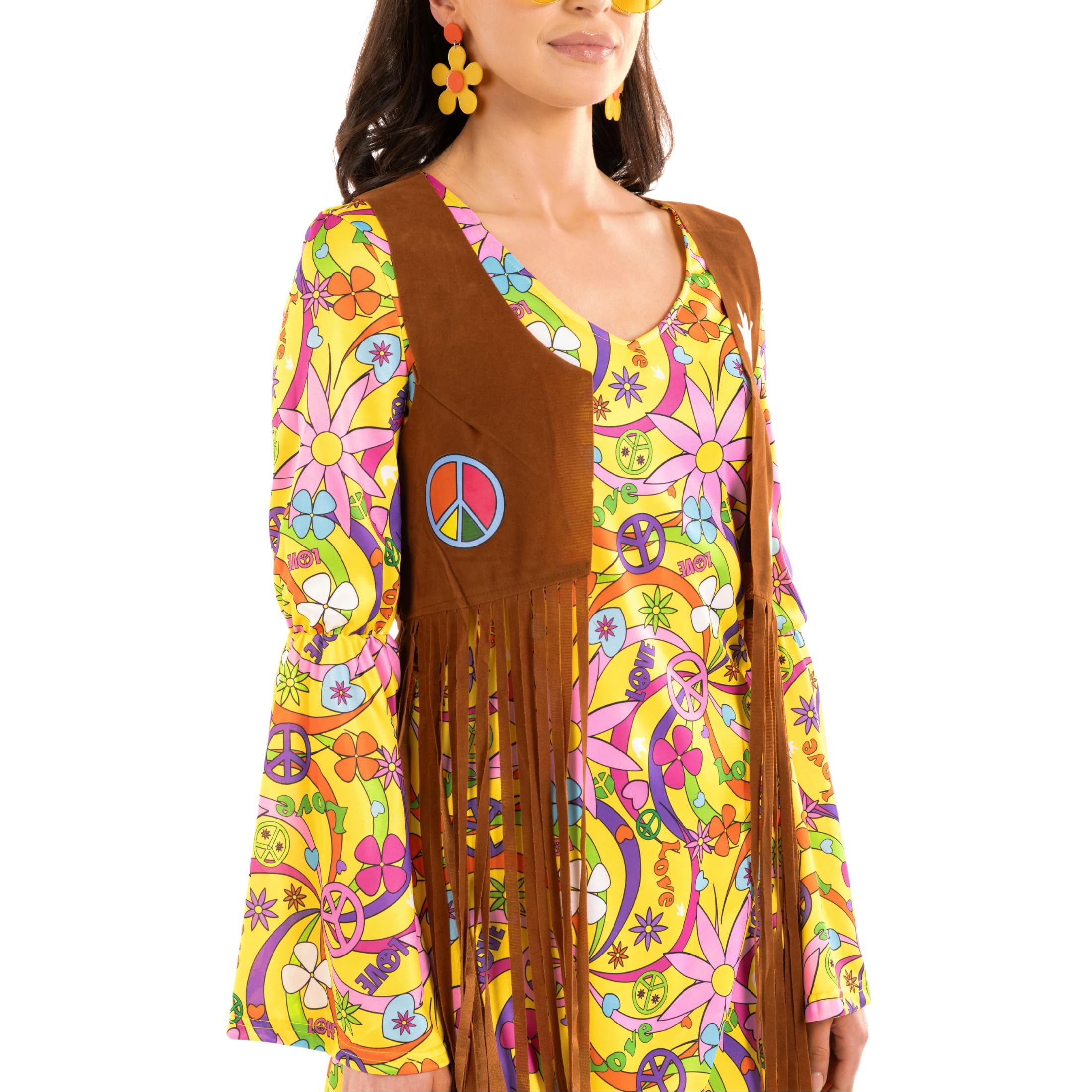 Morph 70s Costumes for Women, Yellow Hippie Costume Women, 60s Hippie Dress, Hippie Costume for Womens - Image 5