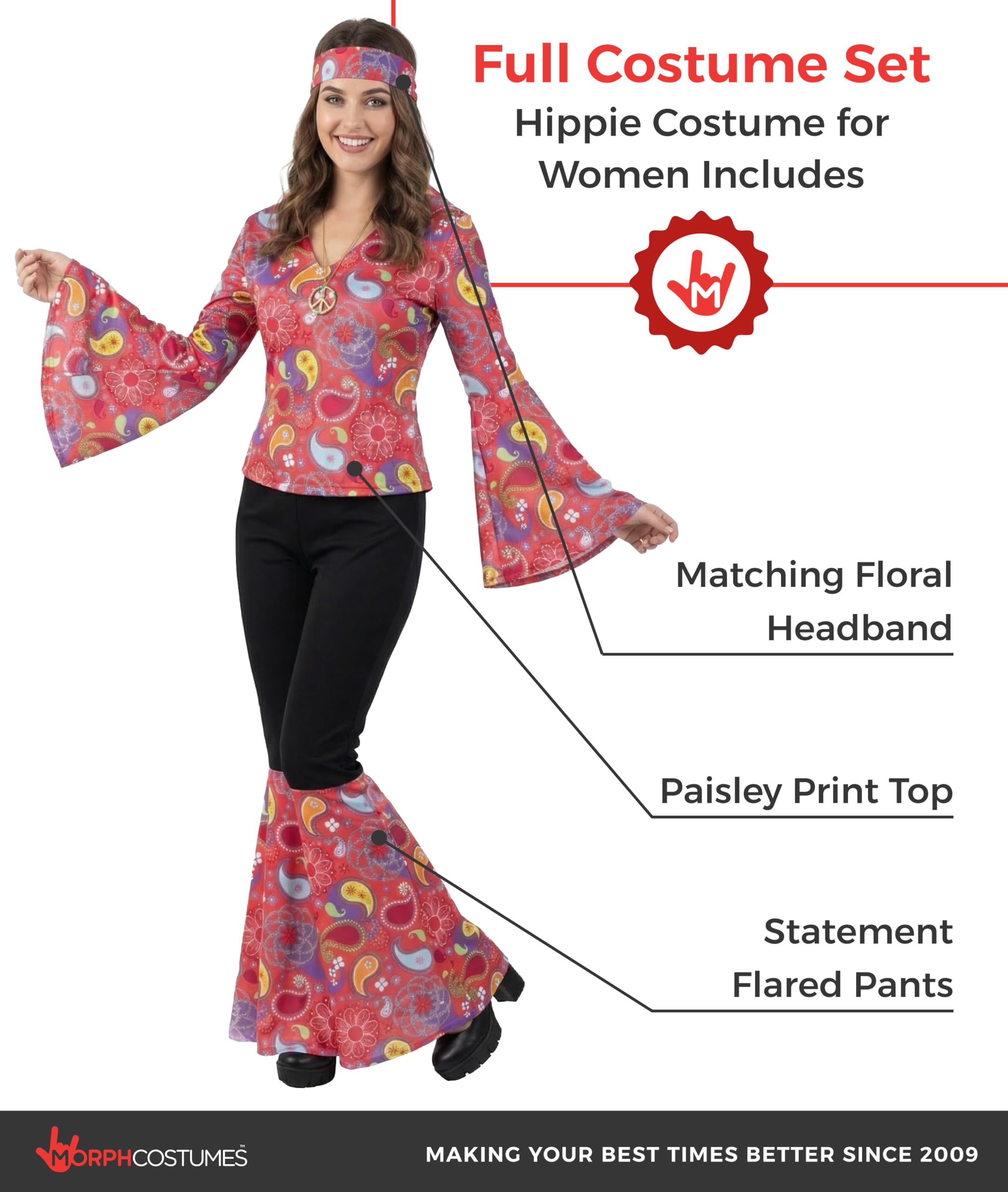 Morph 70s Disco Outfits for Women, Disco Costume Women, 70s Outfits for Womens, Hippie Costume Womens - Image 2