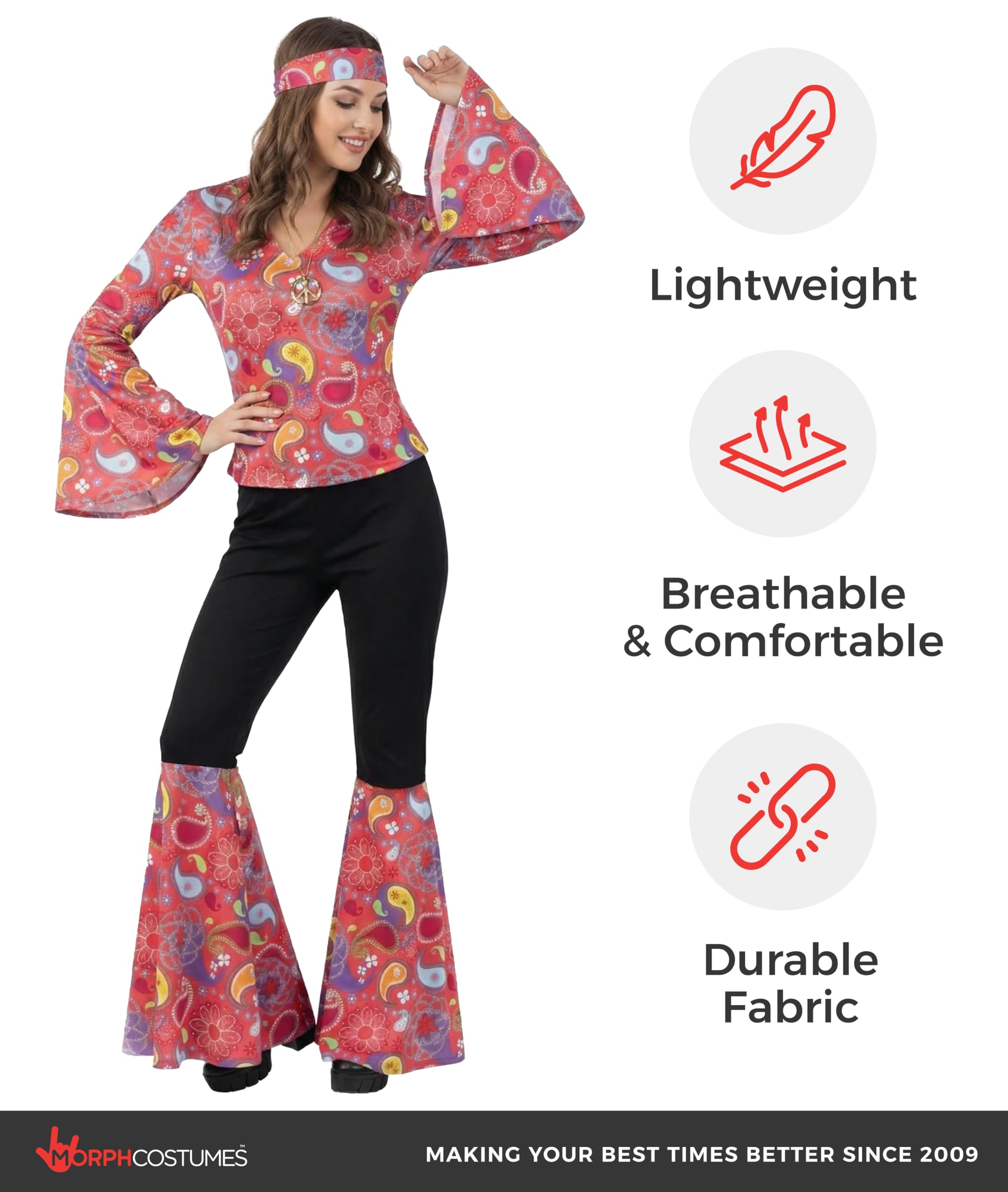 Morph 70s Disco Outfits for Women, Disco Costume Women, 70s Outfits for Womens, Hippie Costume Womens - Image 4