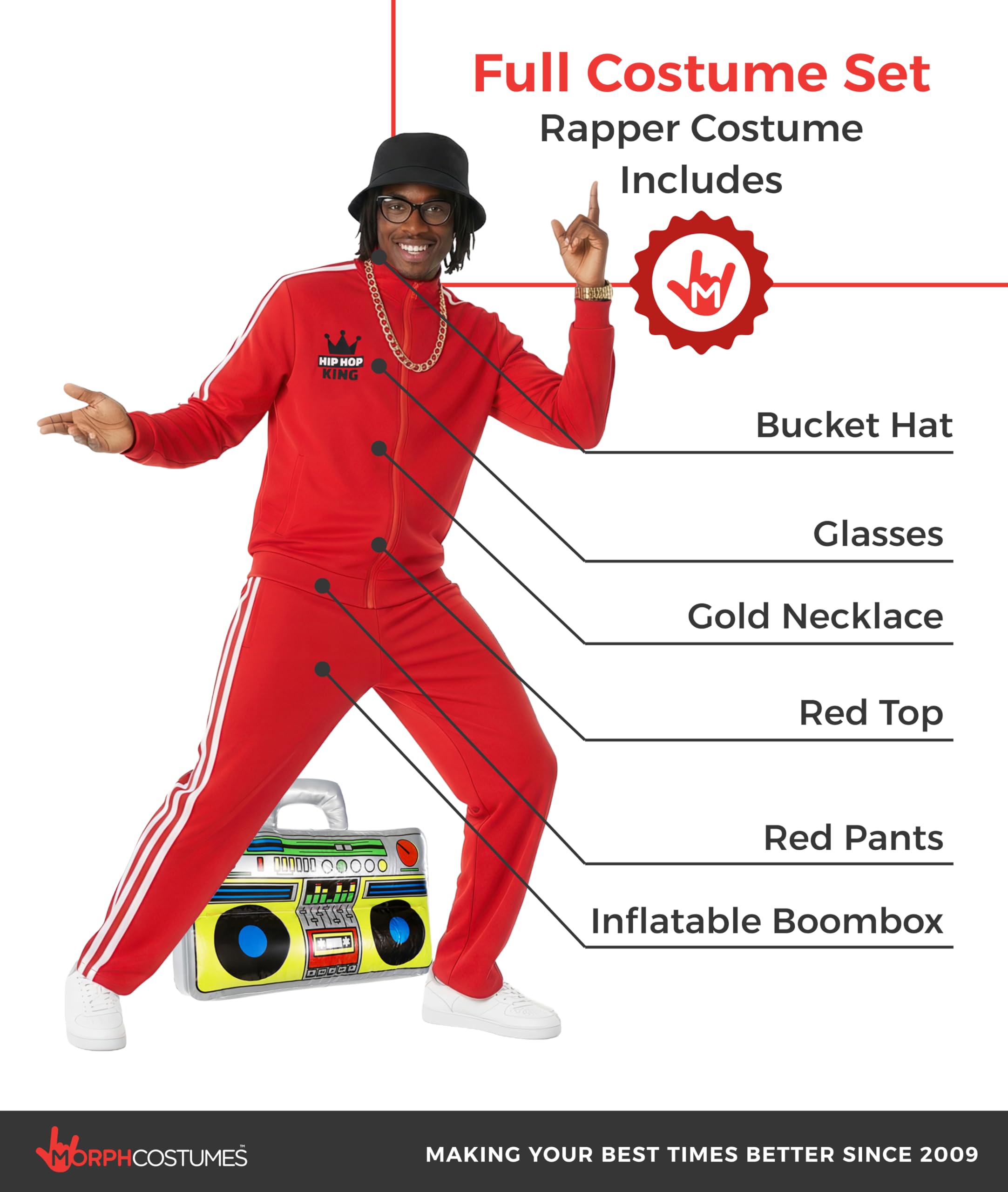 Morph 80s Costumes For Men, Rapper Costume Adults, 90s Costumes For Men, Mens Rapper Halloween Costume - Image 2