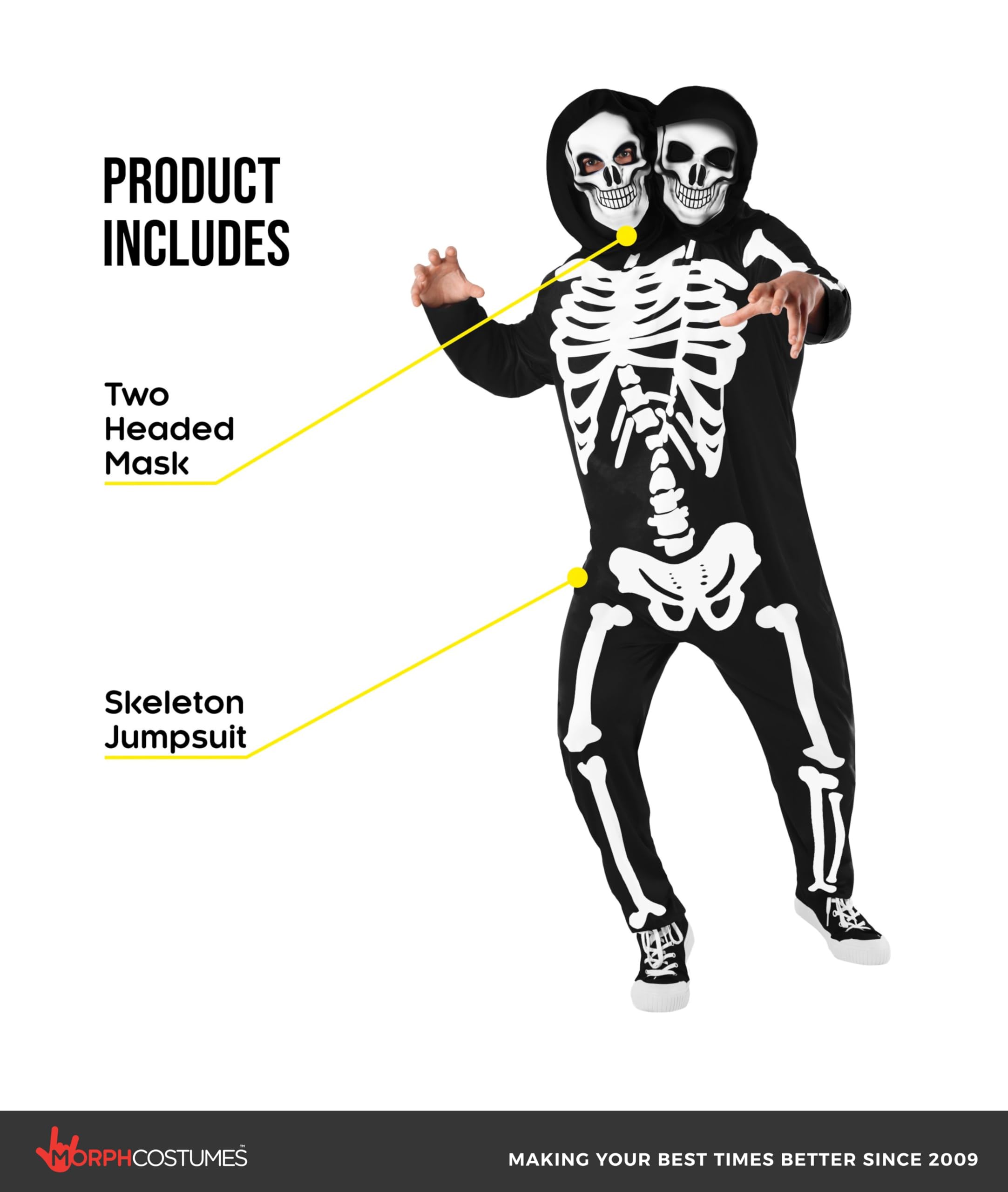 Morph Adult Skeleton Costume - 2-headed Mens Skeleton Costume for Adults - Image 2