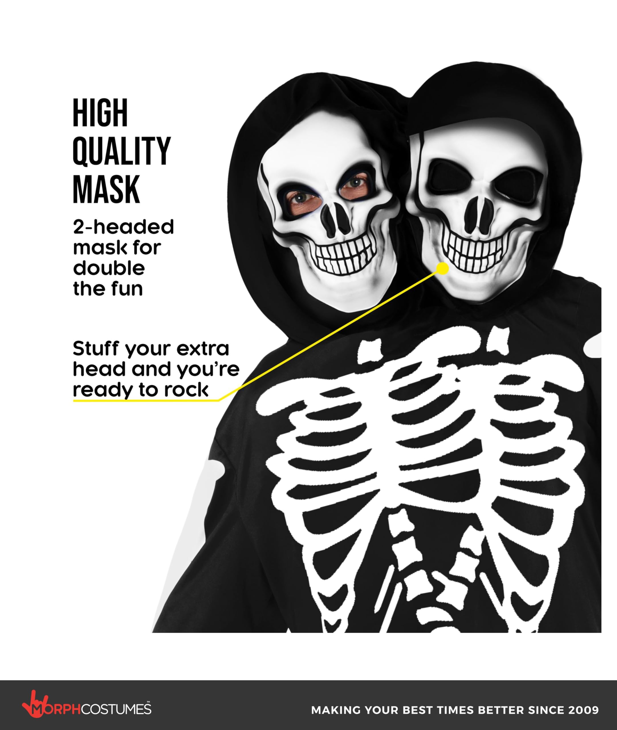 Morph Adult Skeleton Costume - 2-headed Mens Skeleton Costume for Adults - Image 3