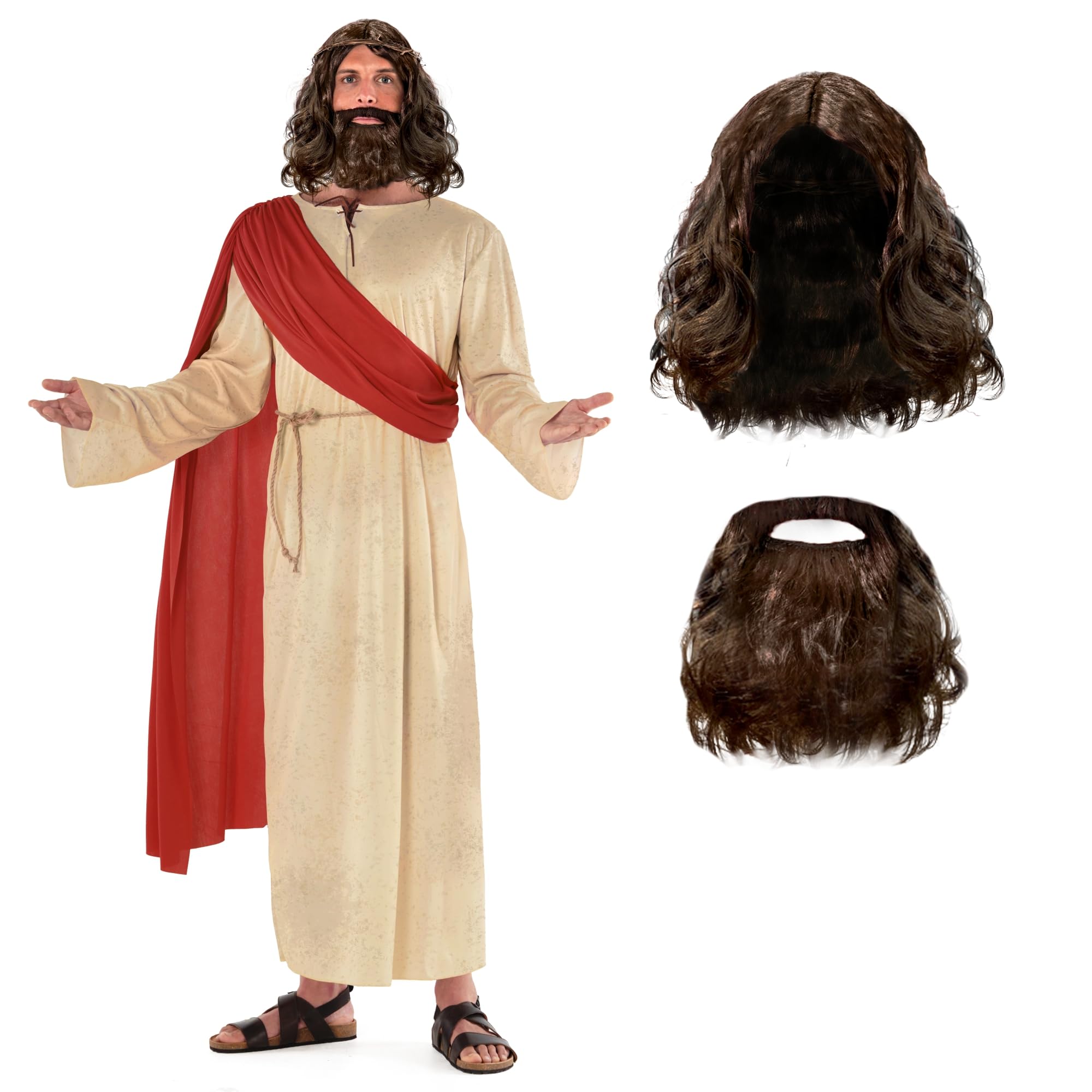 Morph Ancient Prophet Costume for Men - Biblical Robe & Sash with Wig and Beard Included